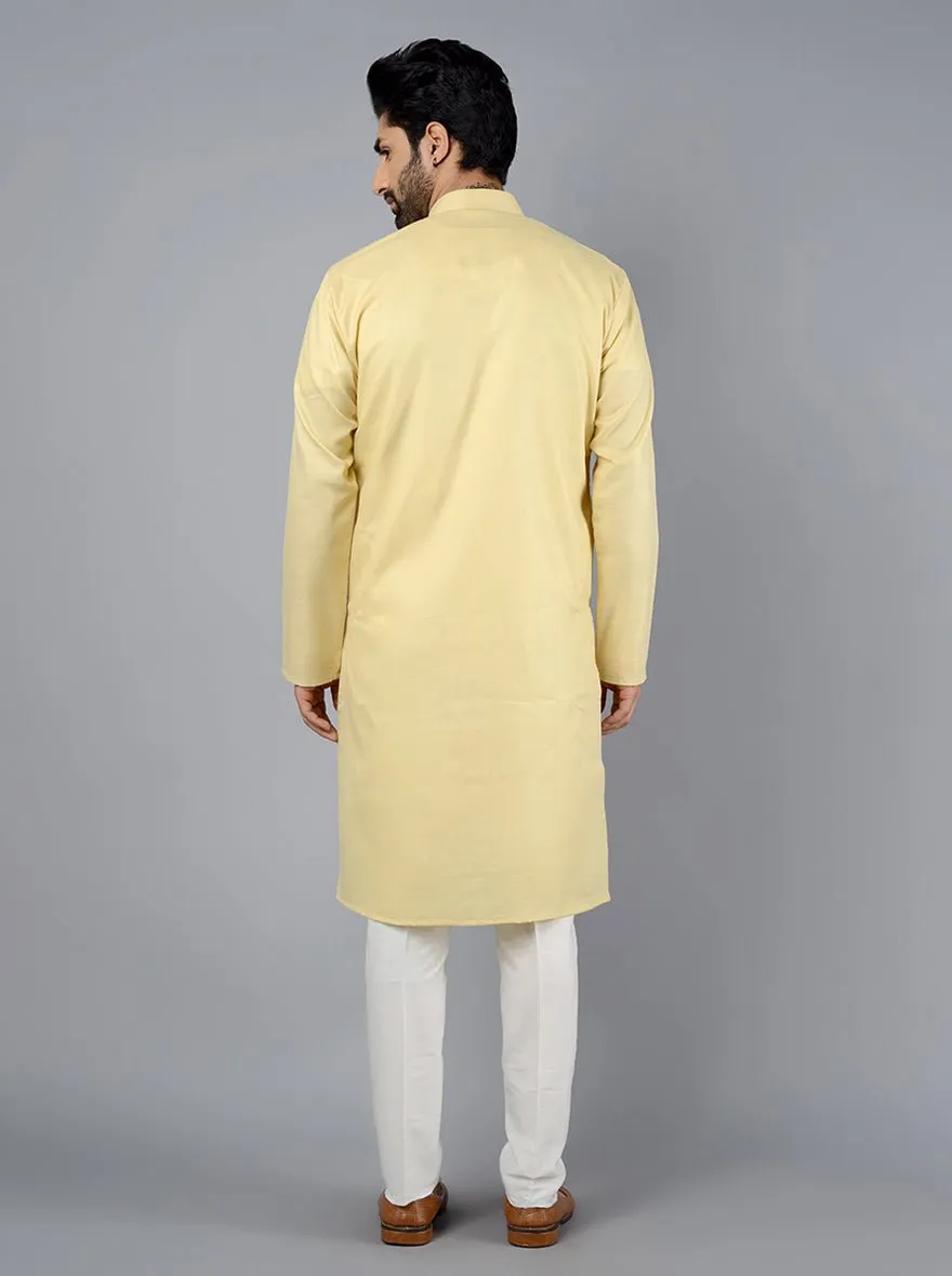 Light Yellow Solid Cotton Blend Kurta | The Kurta Company