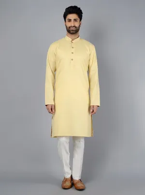 Light Yellow Solid Cotton Blend Kurta | The Kurta Company