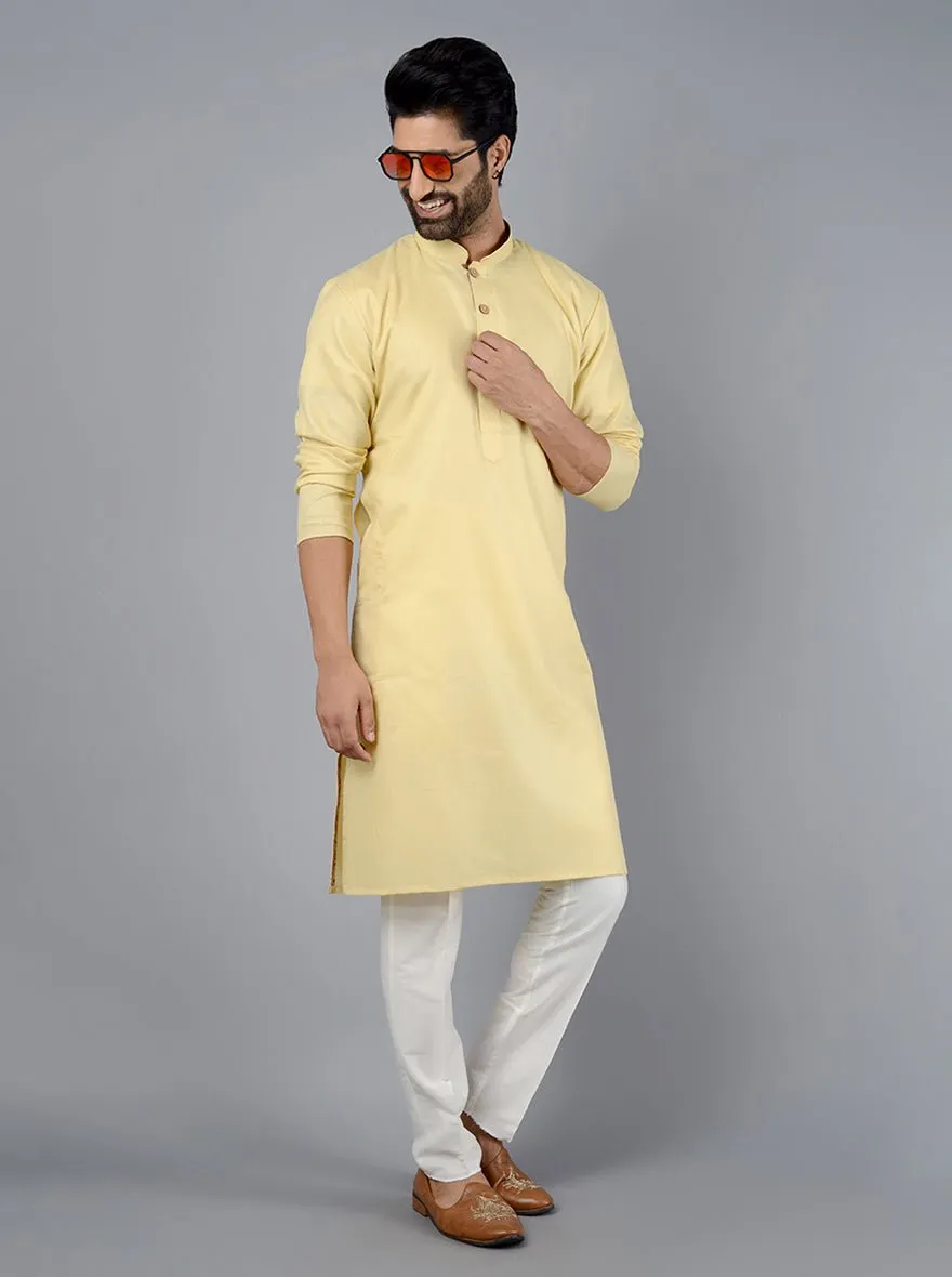 Light Yellow Solid Cotton Blend Kurta | The Kurta Company