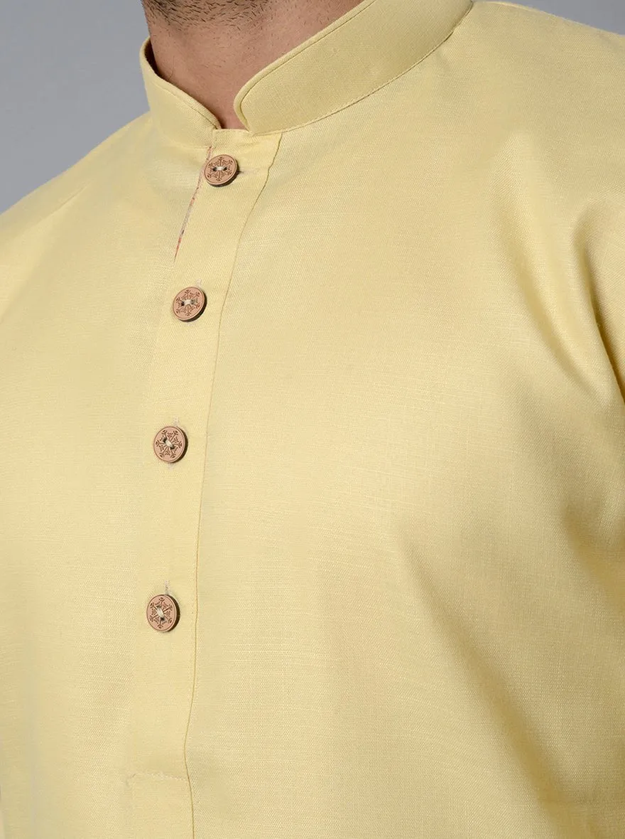 Light Yellow Solid Cotton Blend Kurta | The Kurta Company