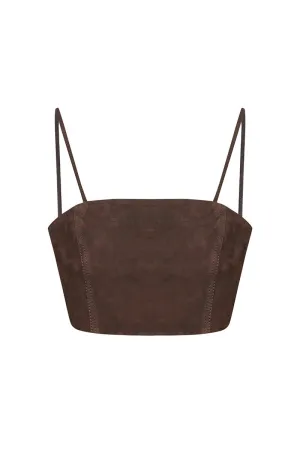 Livy Metis Suede Leather Bra - Chocolate