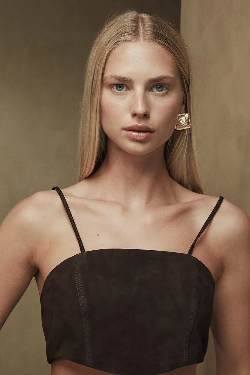 Livy Metis Suede Leather Bra - Chocolate