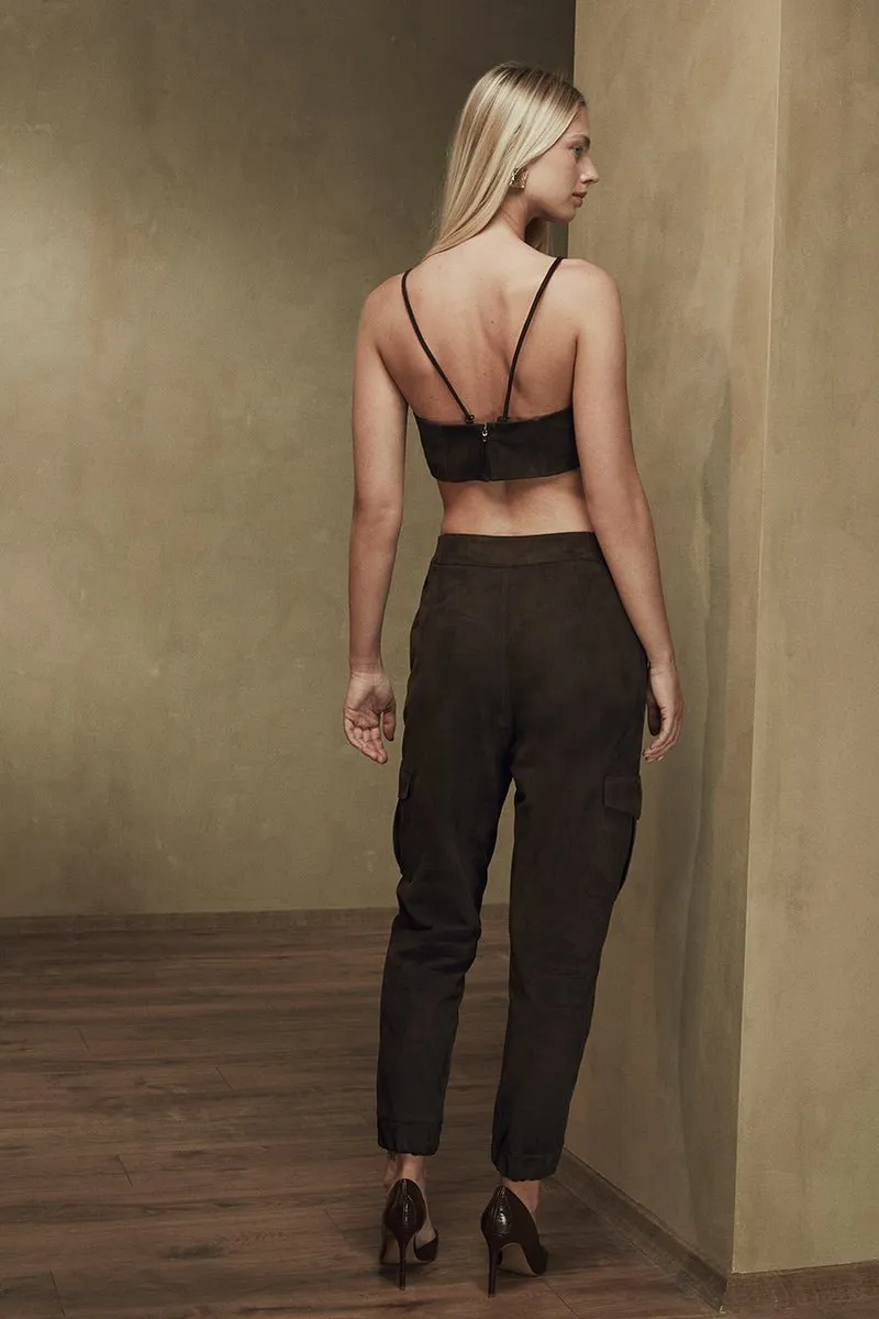 Livy Metis Suede Leather Bra - Chocolate