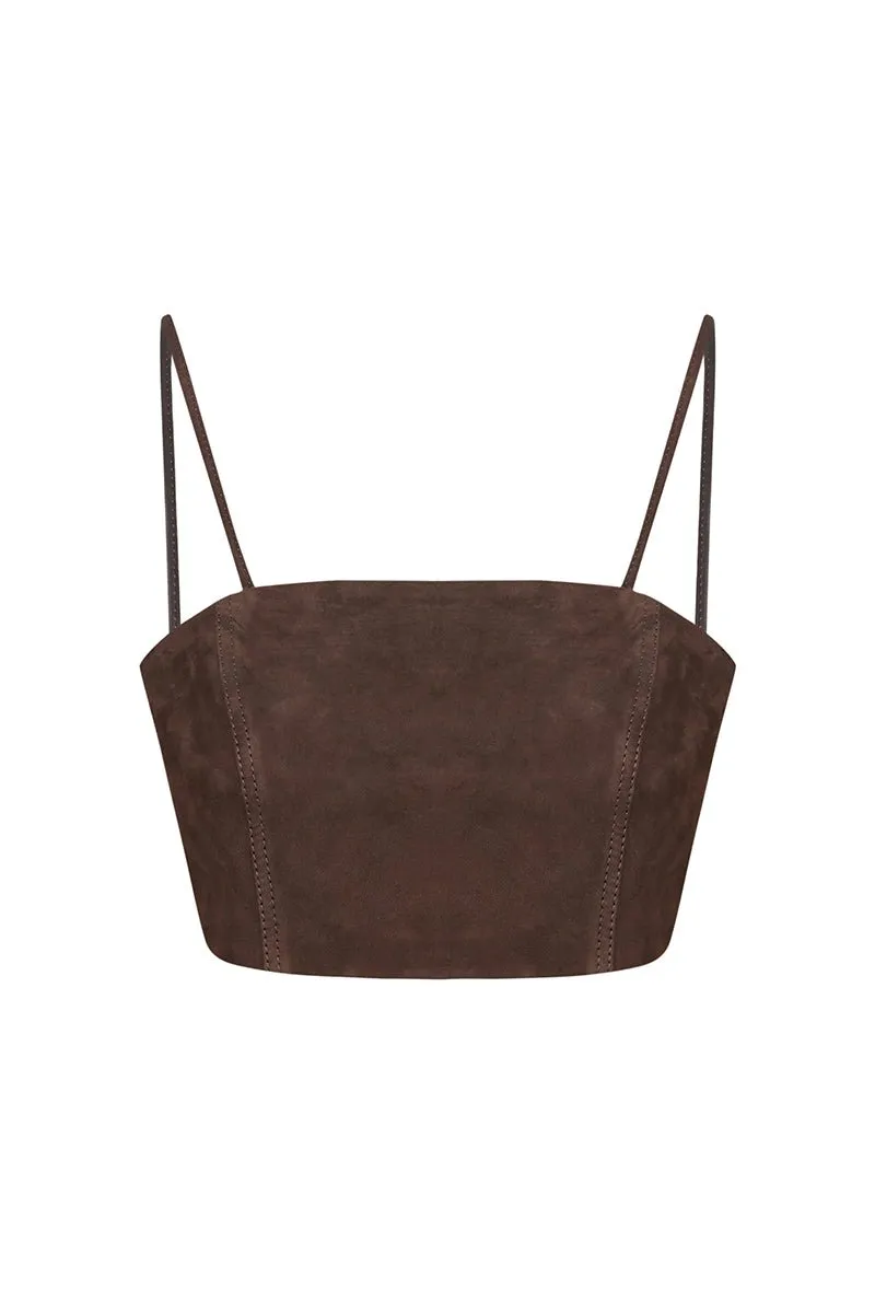 Livy Metis Suede Leather Bra - Chocolate
