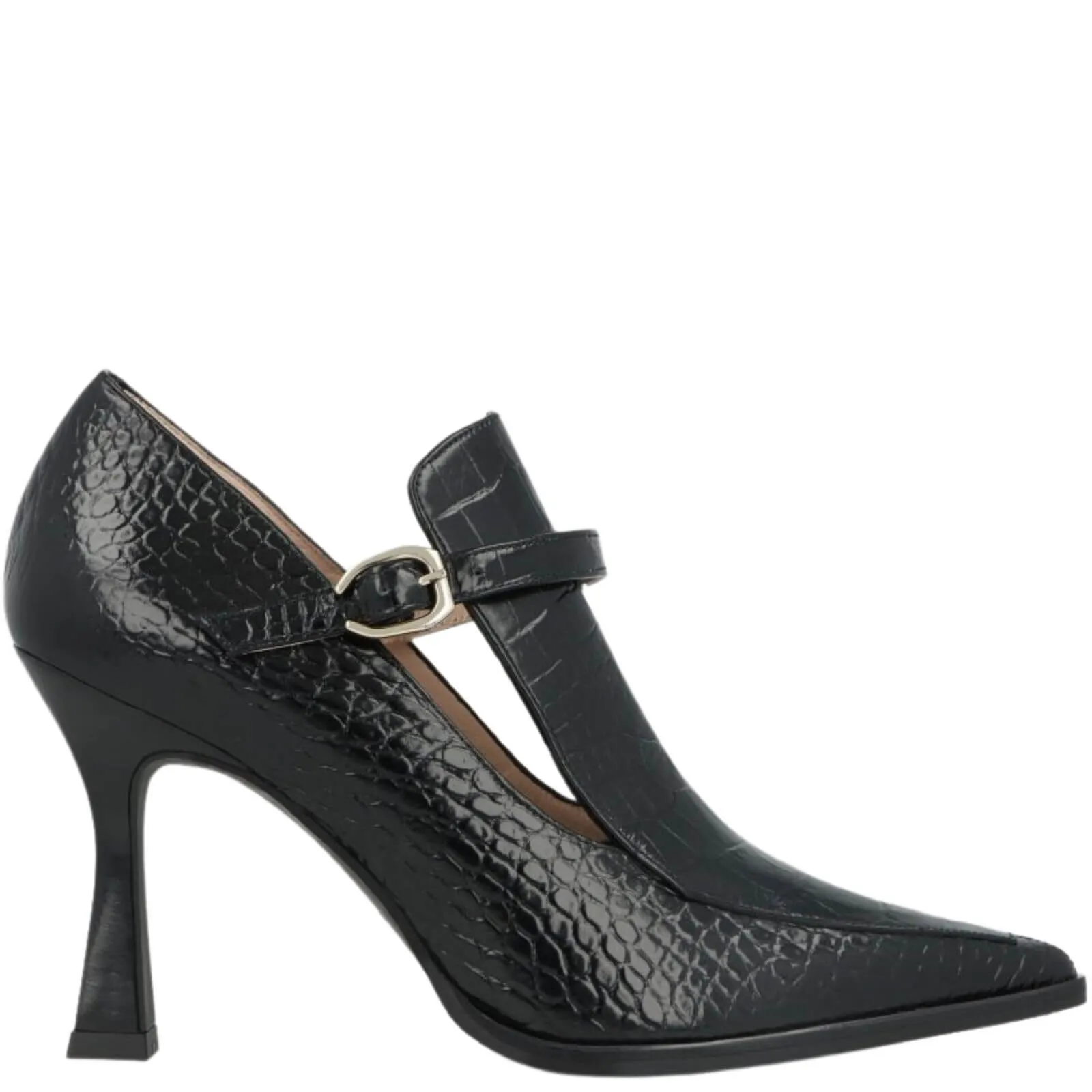 Lodi Mondier Black Croc Leather High Heeled Shoes