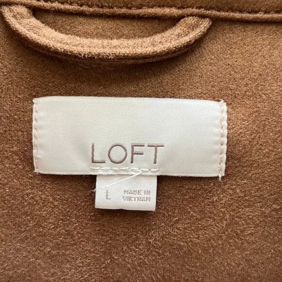 LOFT Brown Faux Suede Button Up Shacket Front Breast &amp; Side Pockets Womens Large