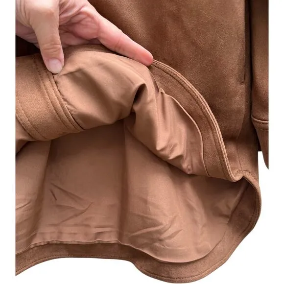 LOFT Brown Faux Suede Button Up Shacket Front Breast &amp; Side Pockets Womens Large