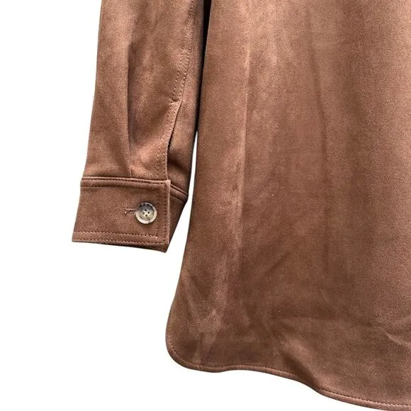 LOFT Brown Faux Suede Button Up Shacket Front Breast &amp; Side Pockets Womens Large