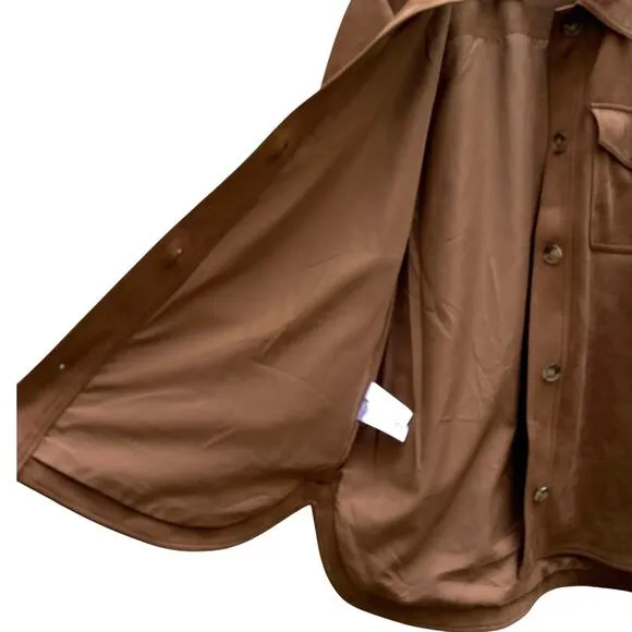LOFT Brown Faux Suede Button Up Shacket Front Breast &amp; Side Pockets Womens Large