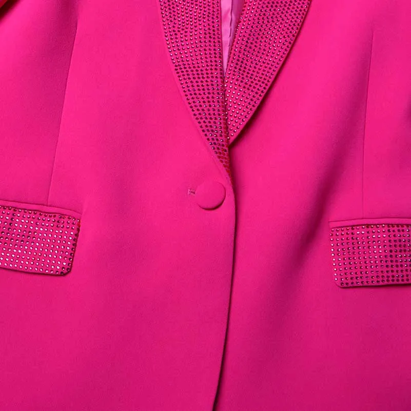 Long Sleeve Feather Crystal Blazer in Hot Pink, White, Black