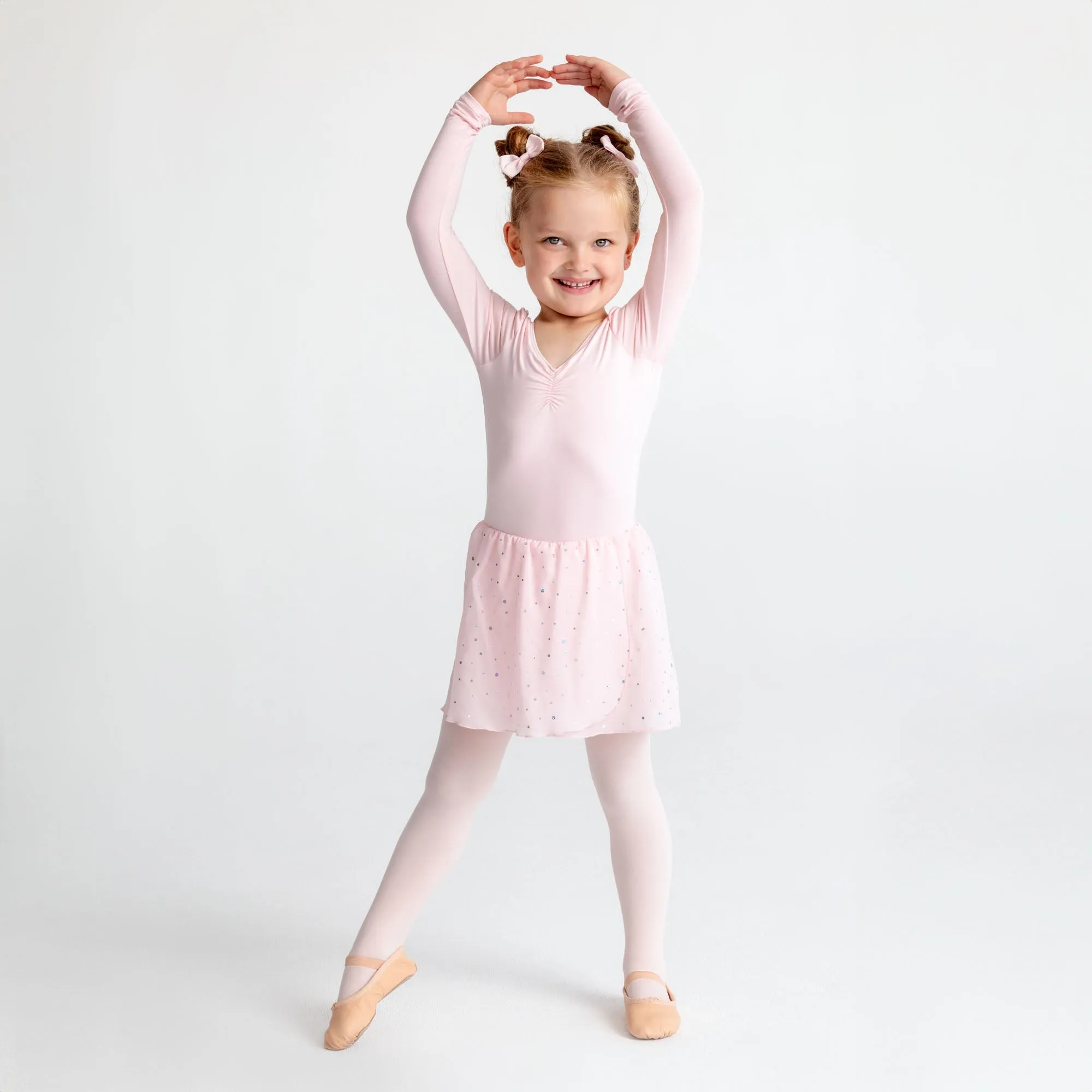 Long Sleeve Sequin Skirted Leotard in Ballet Pink