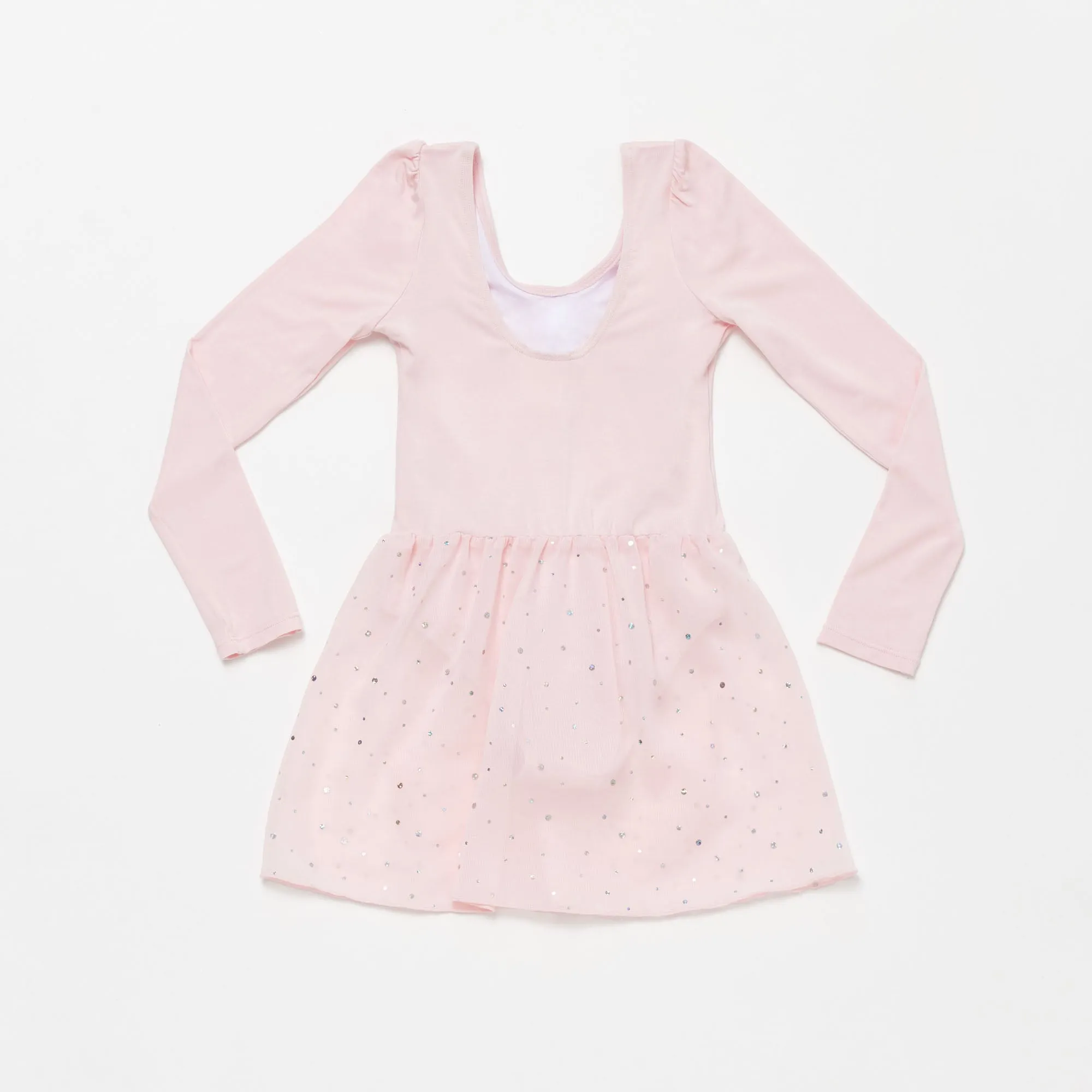 Long Sleeve Sequin Skirted Leotard in Ballet Pink