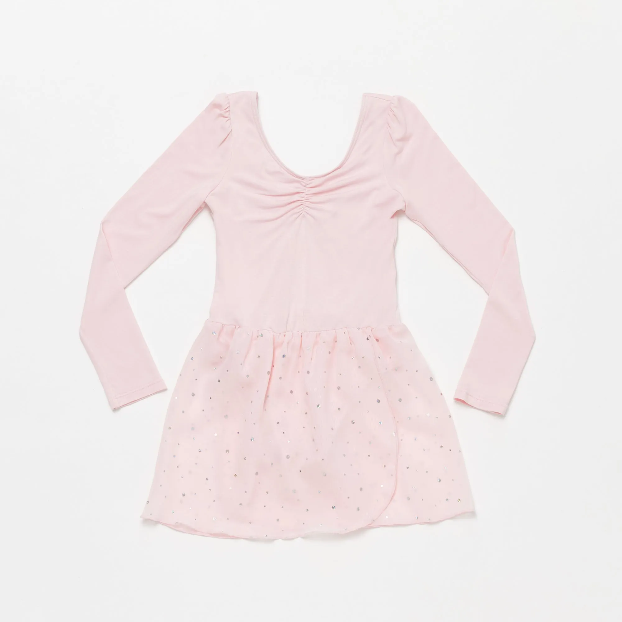 Long Sleeve Sequin Skirted Leotard in Ballet Pink