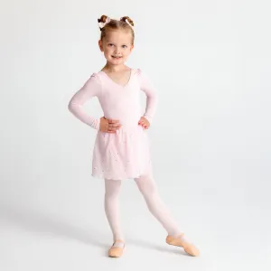 Long Sleeve Sequin Skirted Leotard in Ballet Pink