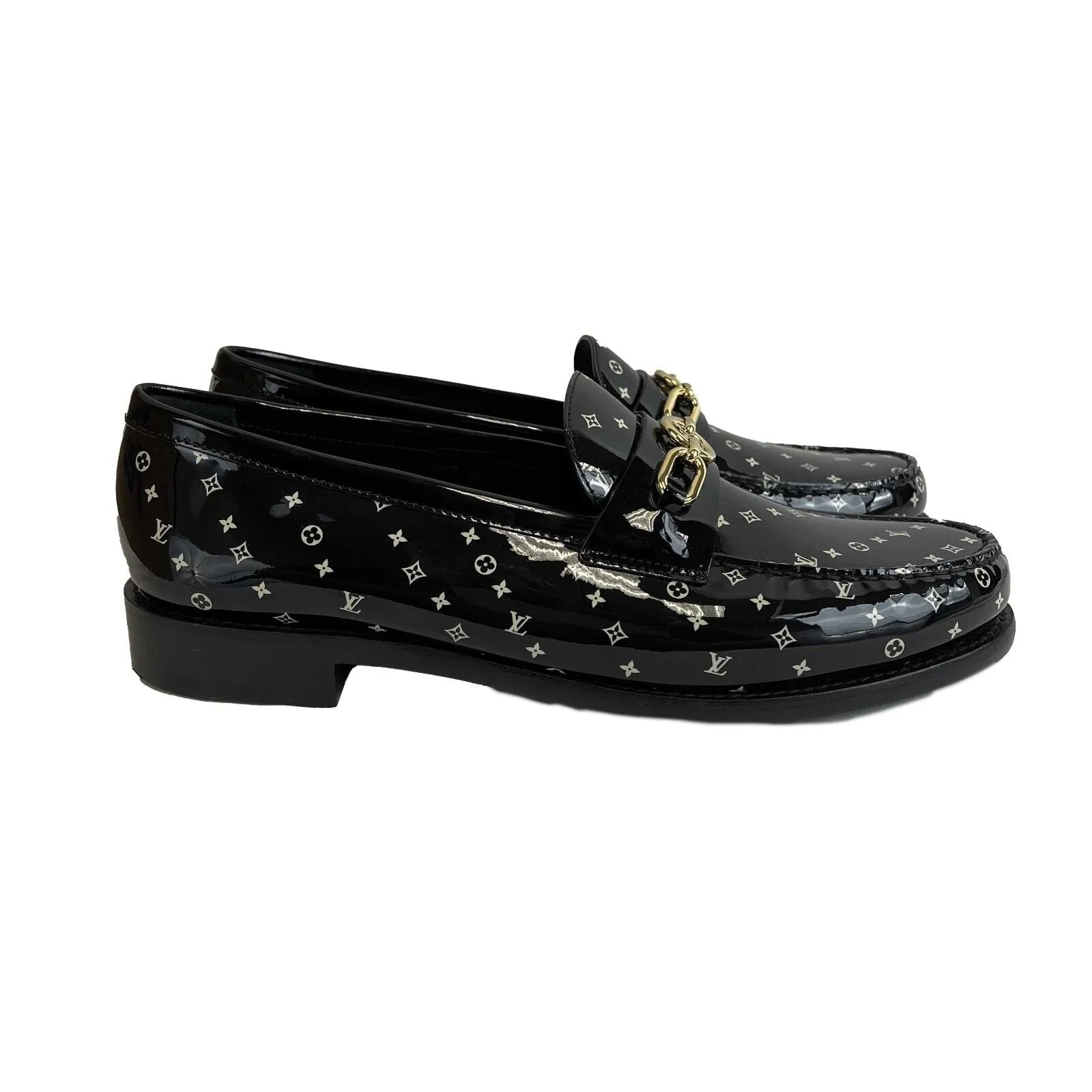 Louis Vuitton - NEW Patent LV Chess Flat Loafer - Black/White - 42 US 9