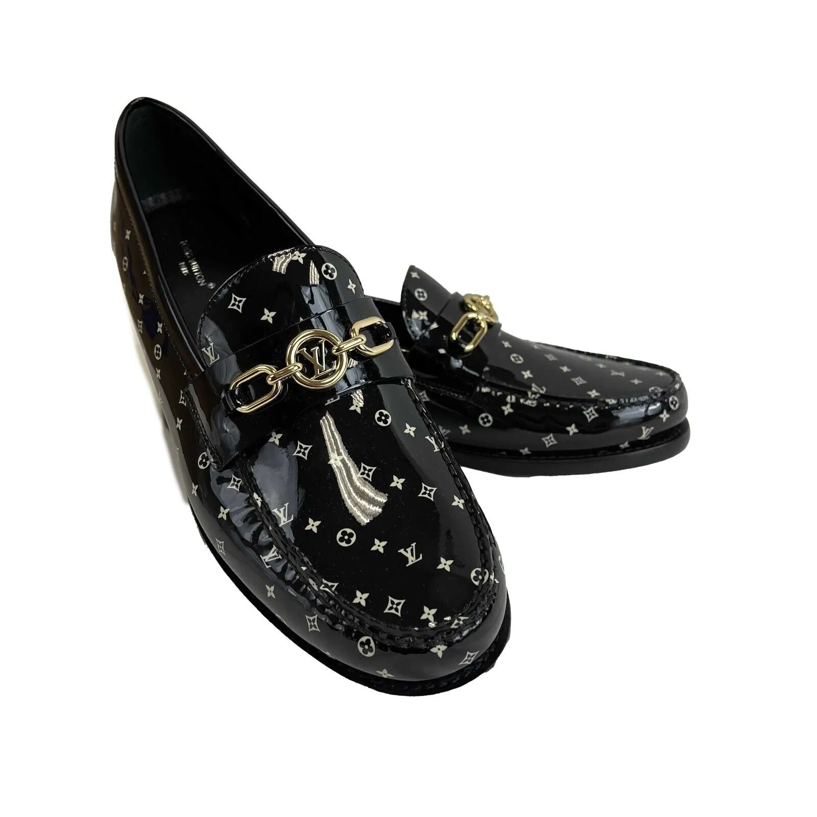 Louis Vuitton - NEW Patent LV Chess Flat Loafer - Black/White - 42 US 9