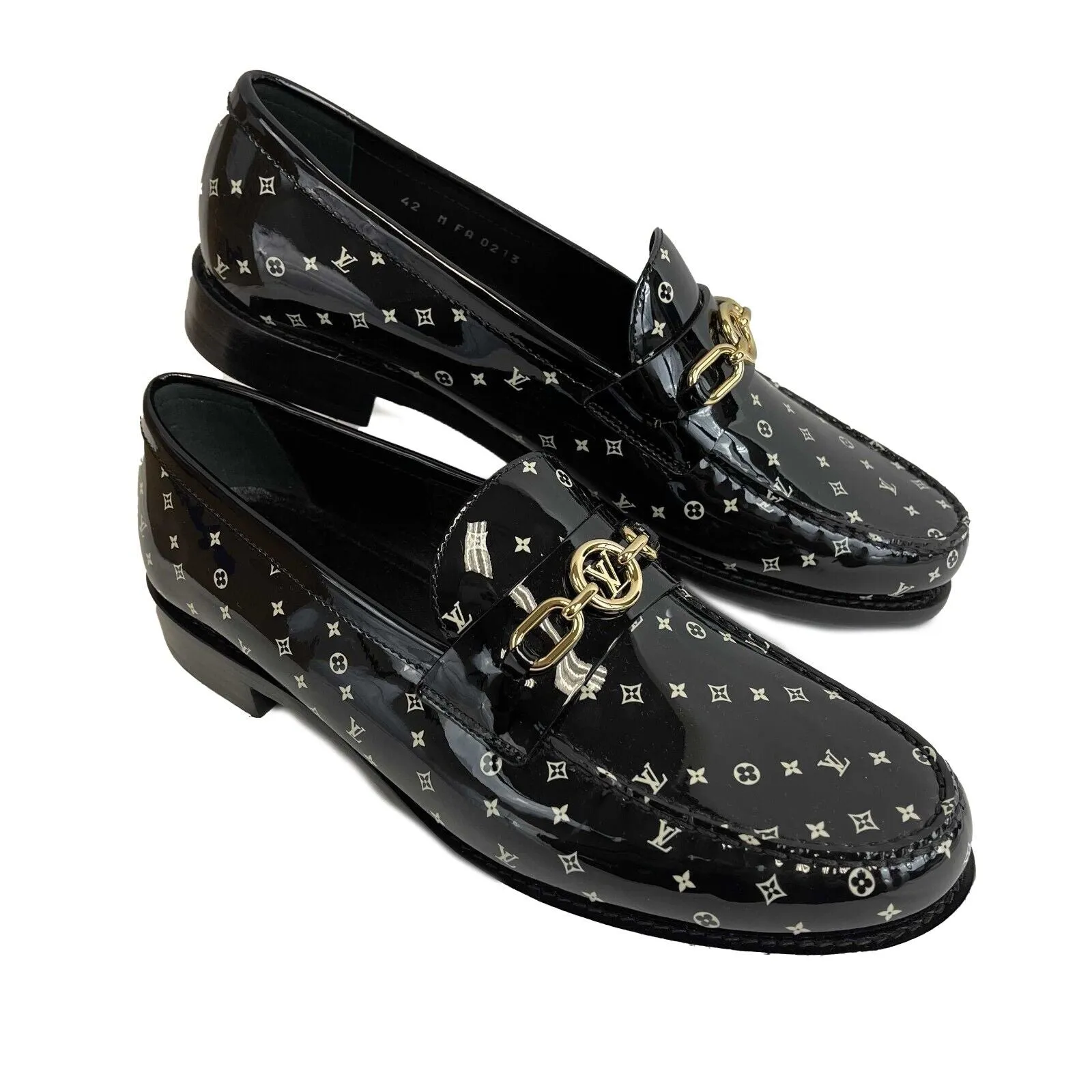 Louis Vuitton - NEW Patent LV Chess Flat Loafer - Black/White - 42 US 9