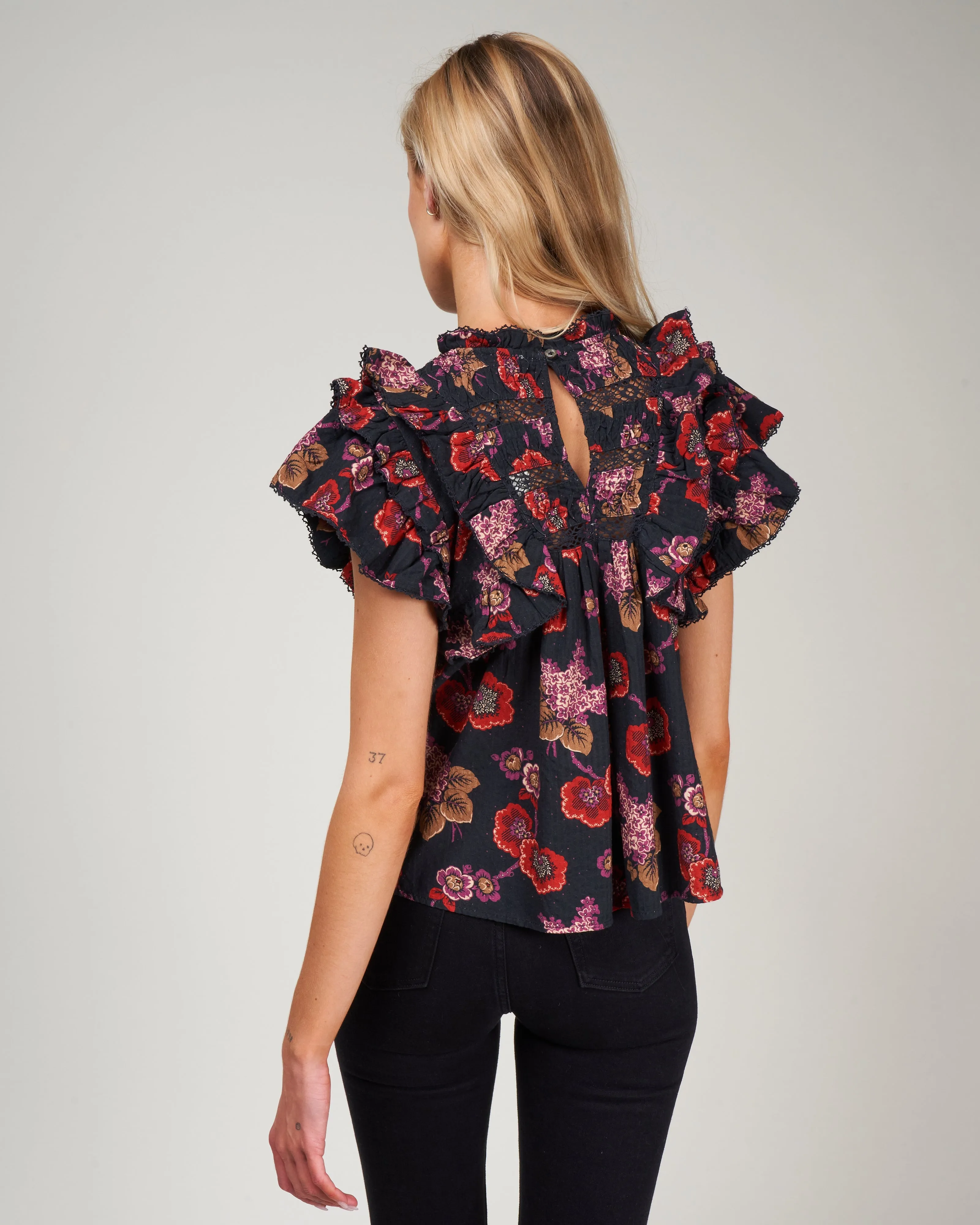 lucinda seersucker flutter slv top - navy