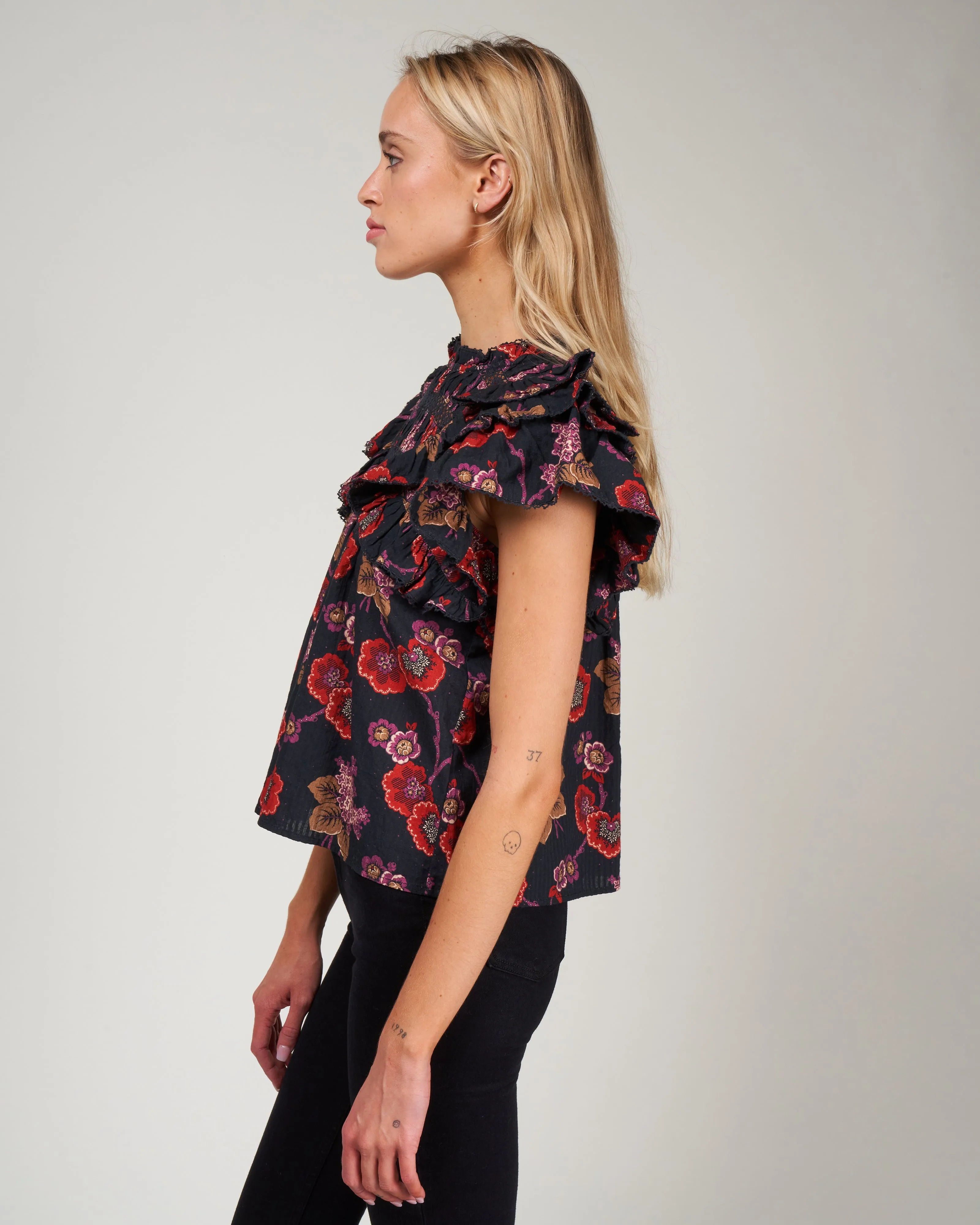 lucinda seersucker flutter slv top - navy