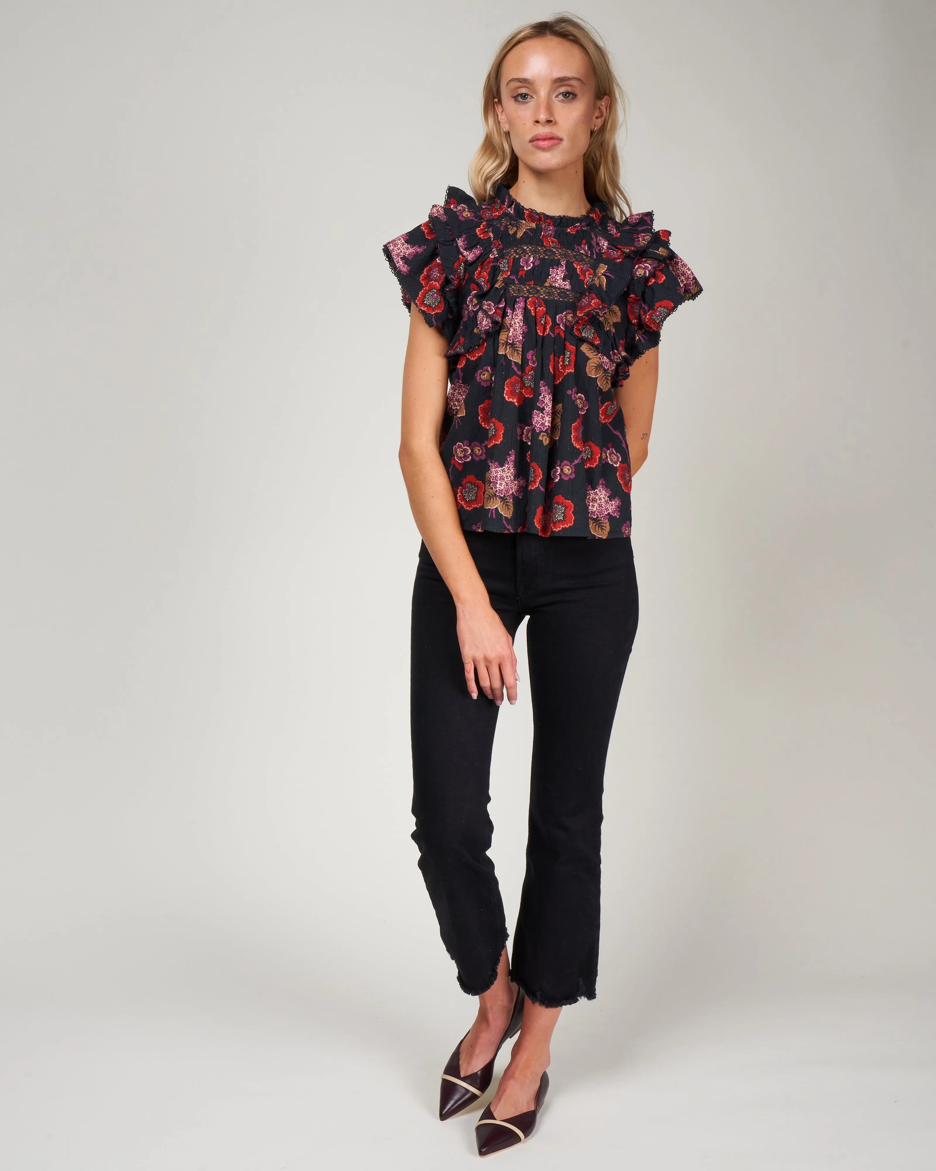 lucinda seersucker flutter slv top - navy