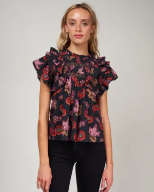 lucinda seersucker flutter slv top - navy