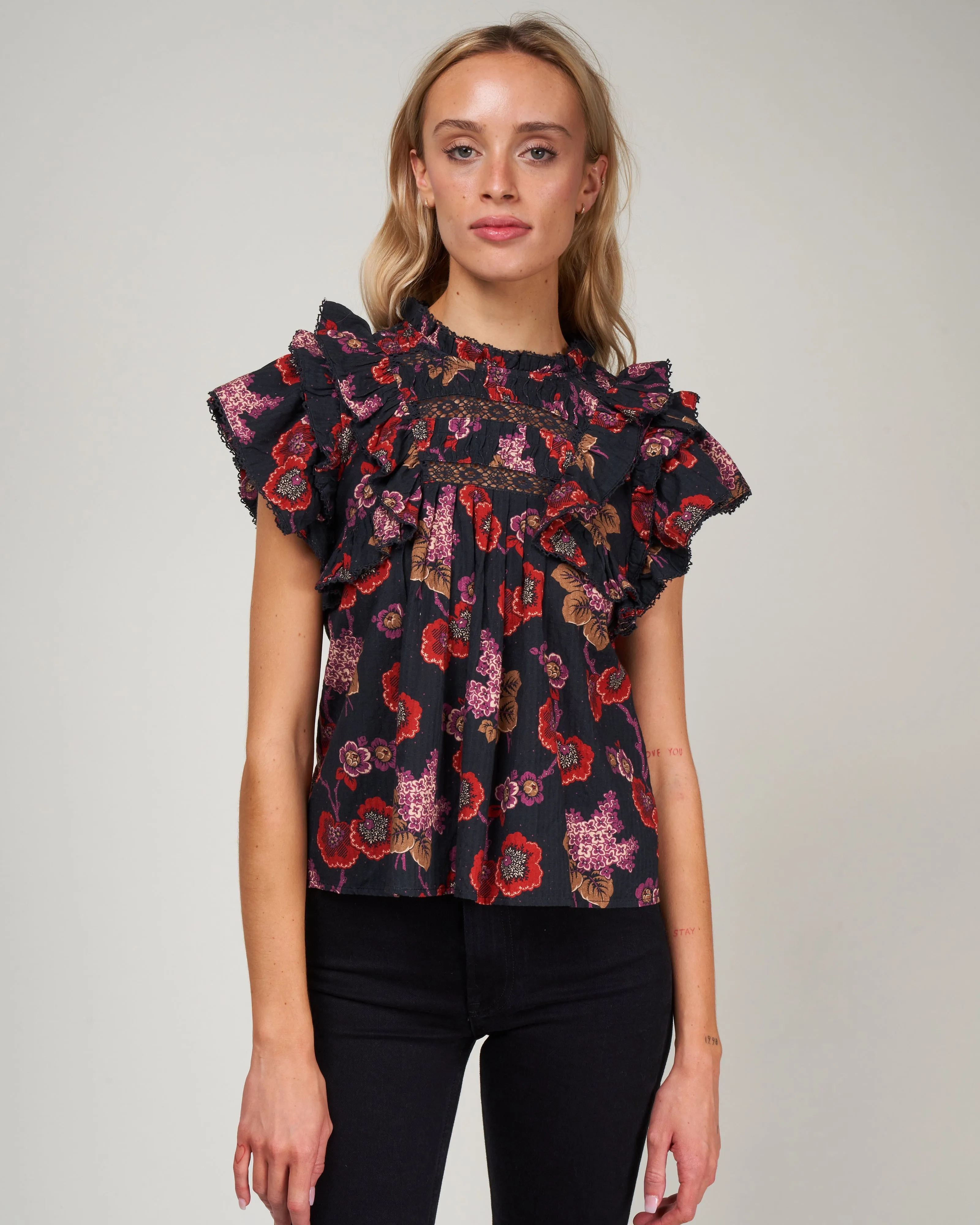 lucinda seersucker flutter slv top - navy