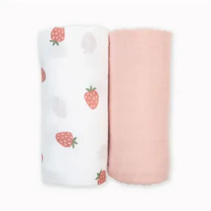 Lulujo 2pk Cotton Muslin Swaddles - Strawberries   Ballet Pink