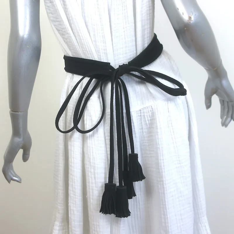 Maje Wide Tassel Belt Black Suede One Size