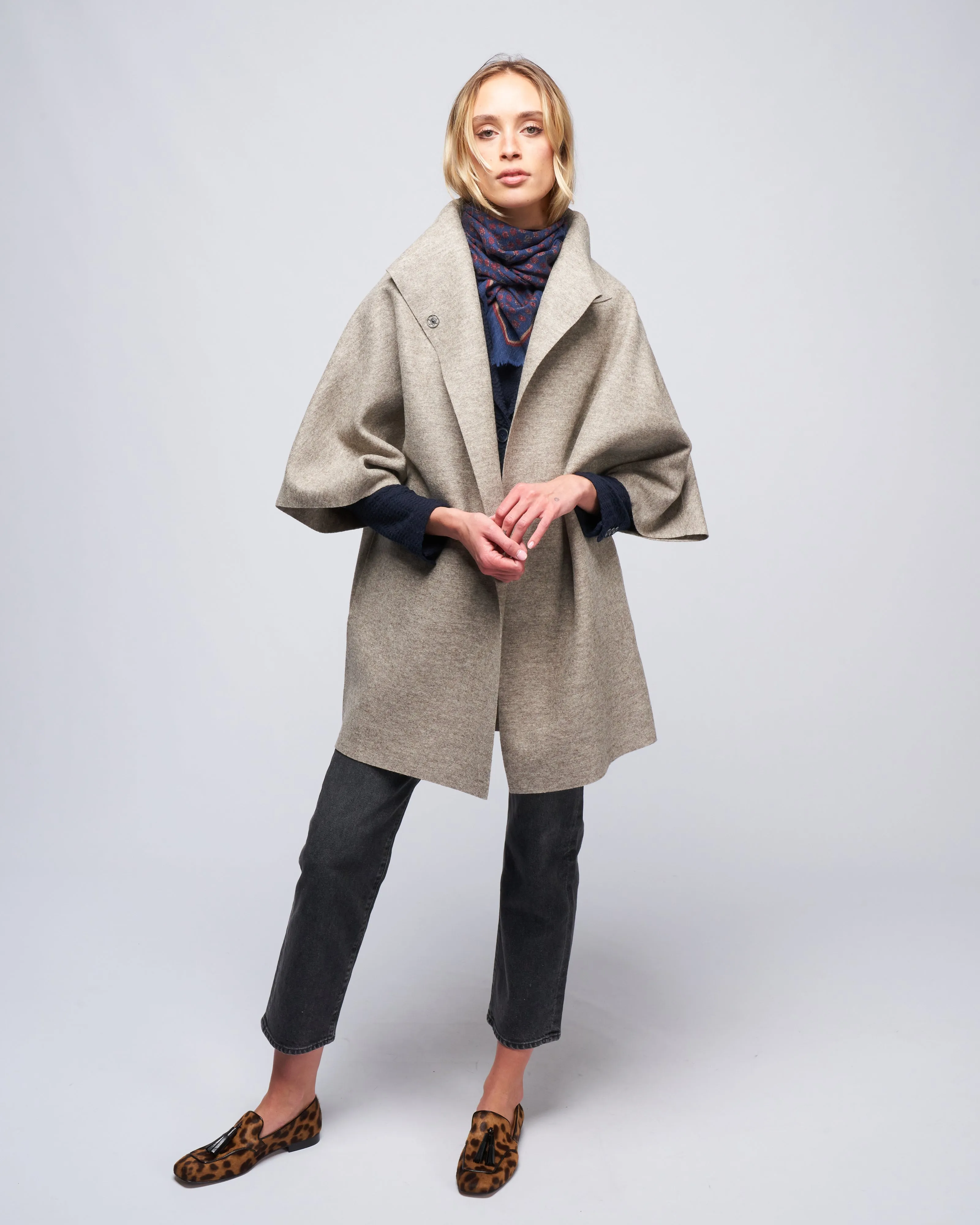 mantle pressed wool kimono - natural taupe