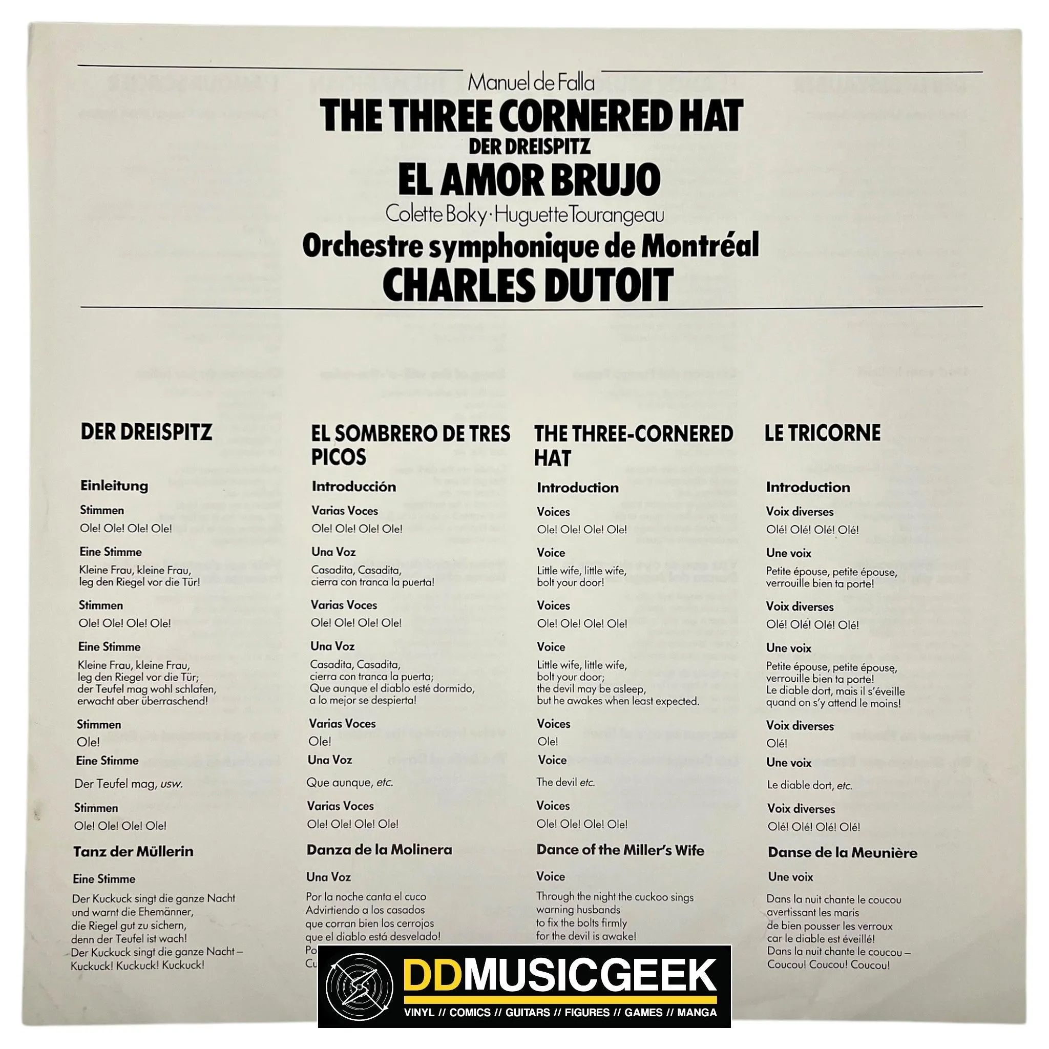 Manuel De Falla, Colette Boky, Huguette Tourangeau, Orchestre symphonique de Montréal, Charles Dutoit: The Three Cornered Hat = Der Dreispitz - El Amor Brujo (LP)