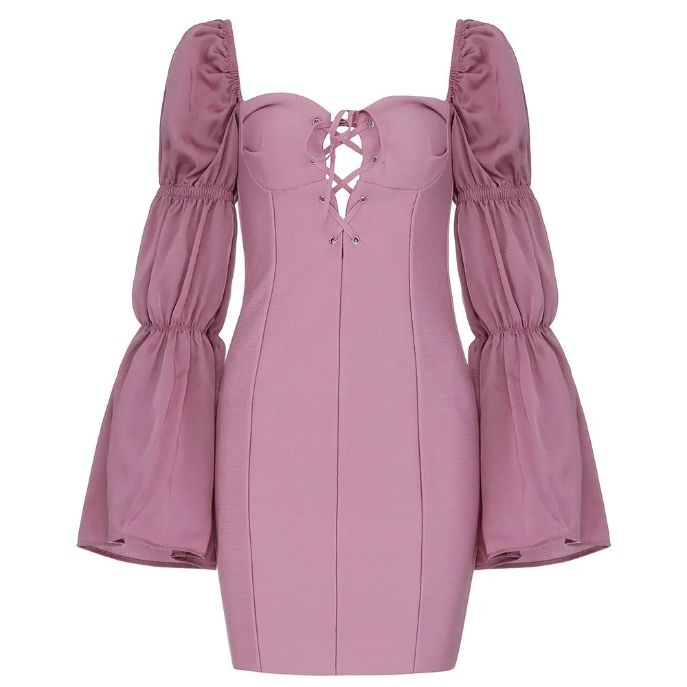 Mauve Bandage Midi Silk Sleeve Dress