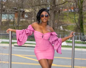 Mauve Bandage Midi Silk Sleeve Dress
