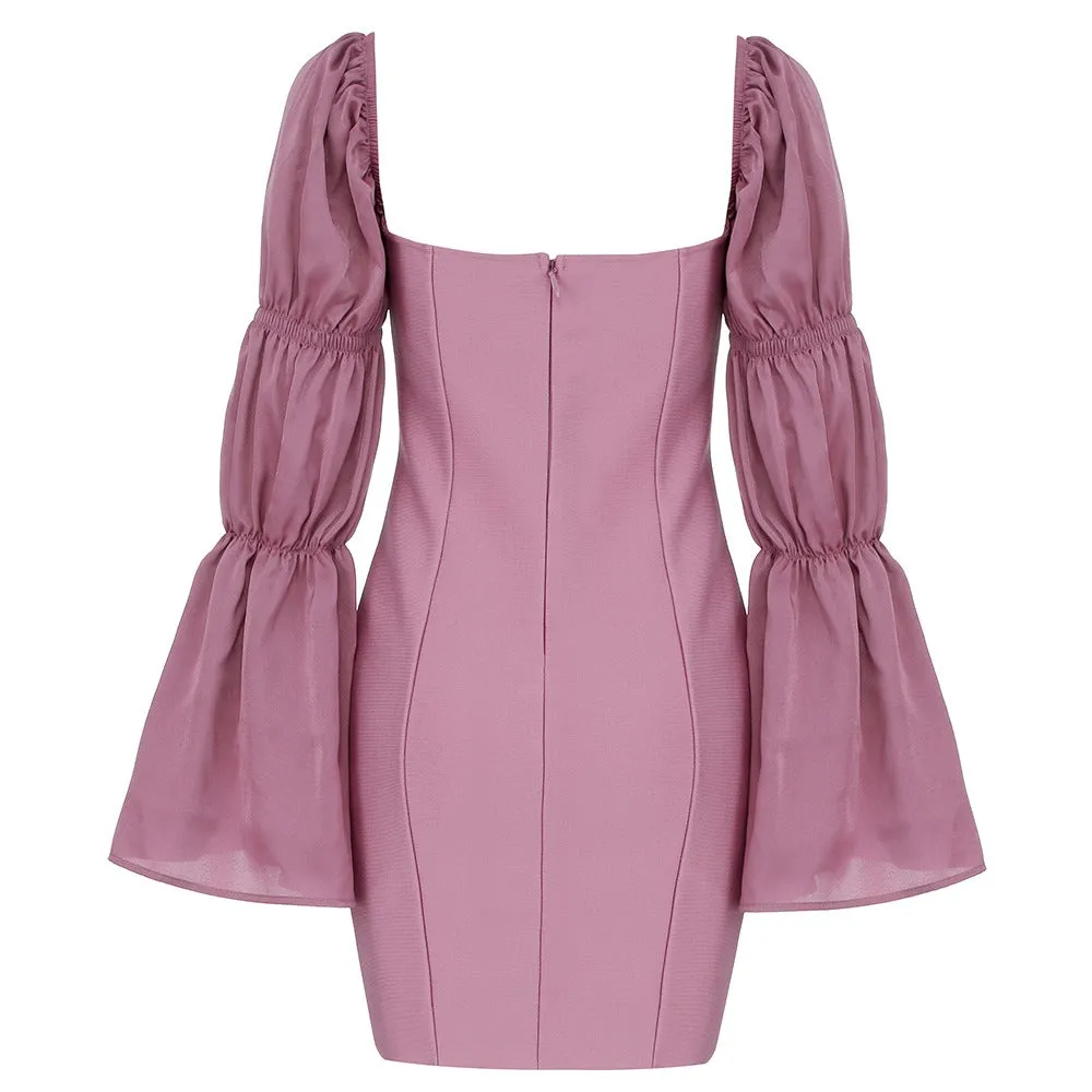 Mauve Bandage Midi Silk Sleeve Dress