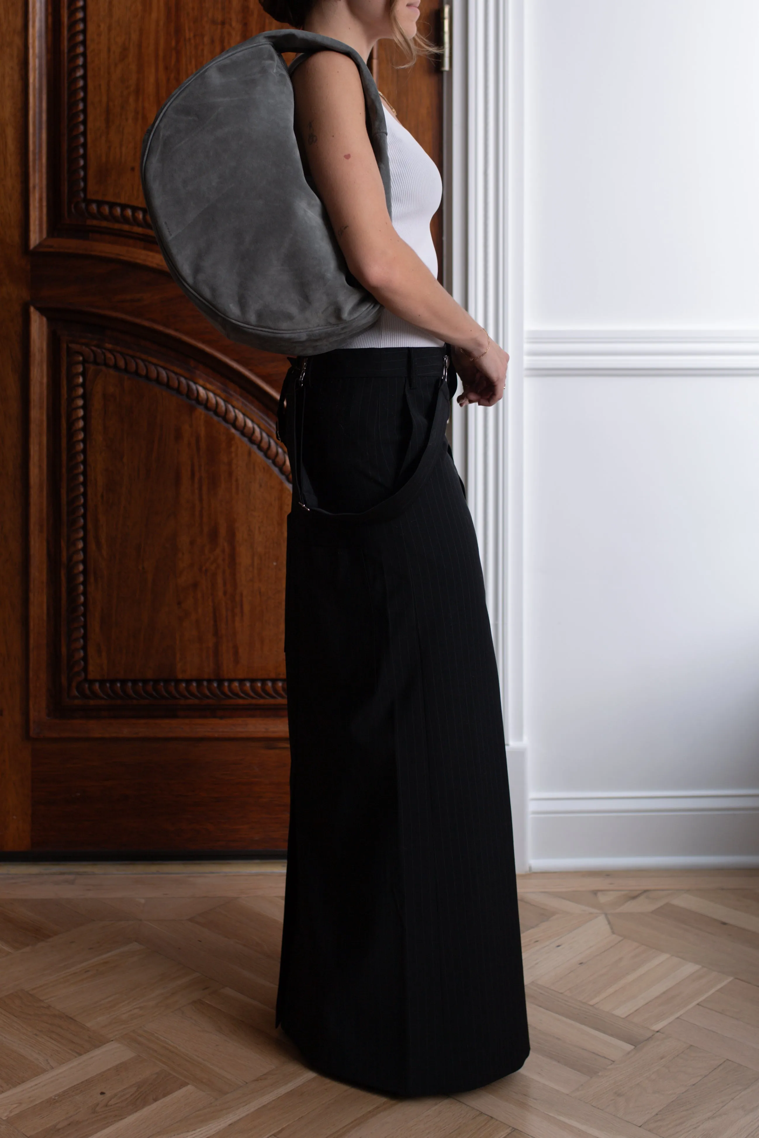 Maxi Cush Cement Suede Bag