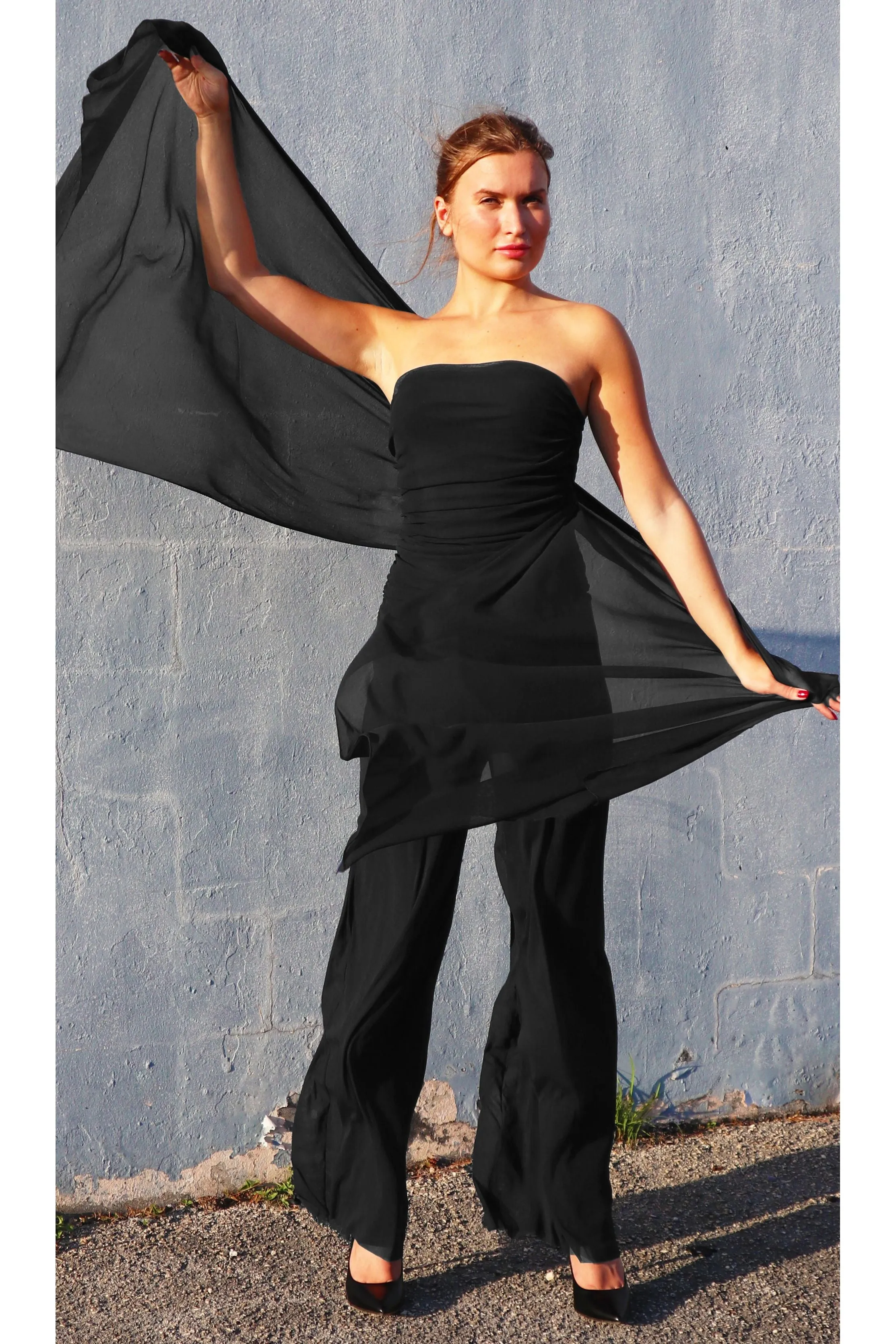 MAXIMA Strapless Ruched Bodice Jumpsuit Black