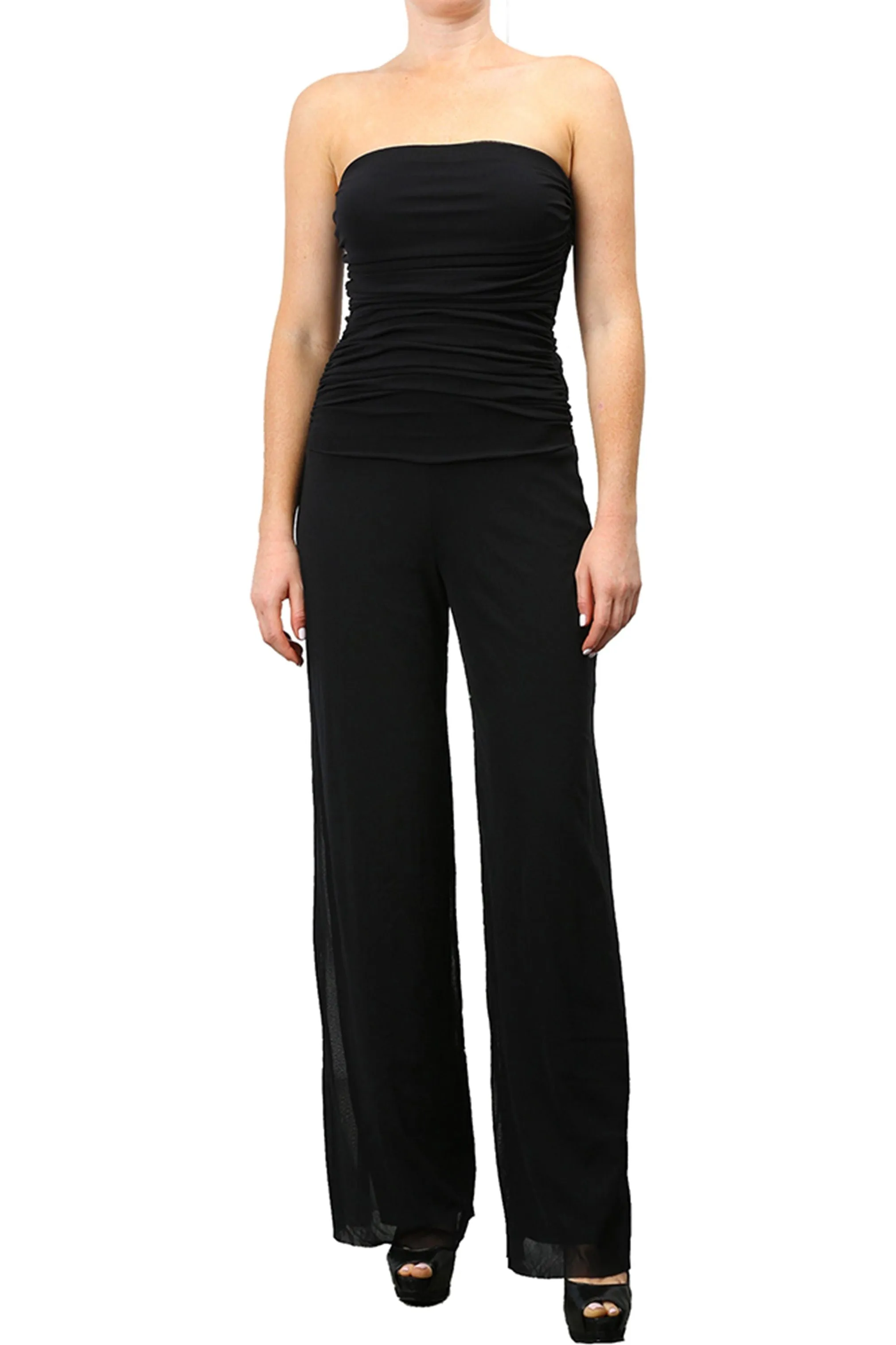 MAXIMA Strapless Ruched Bodice Jumpsuit Black