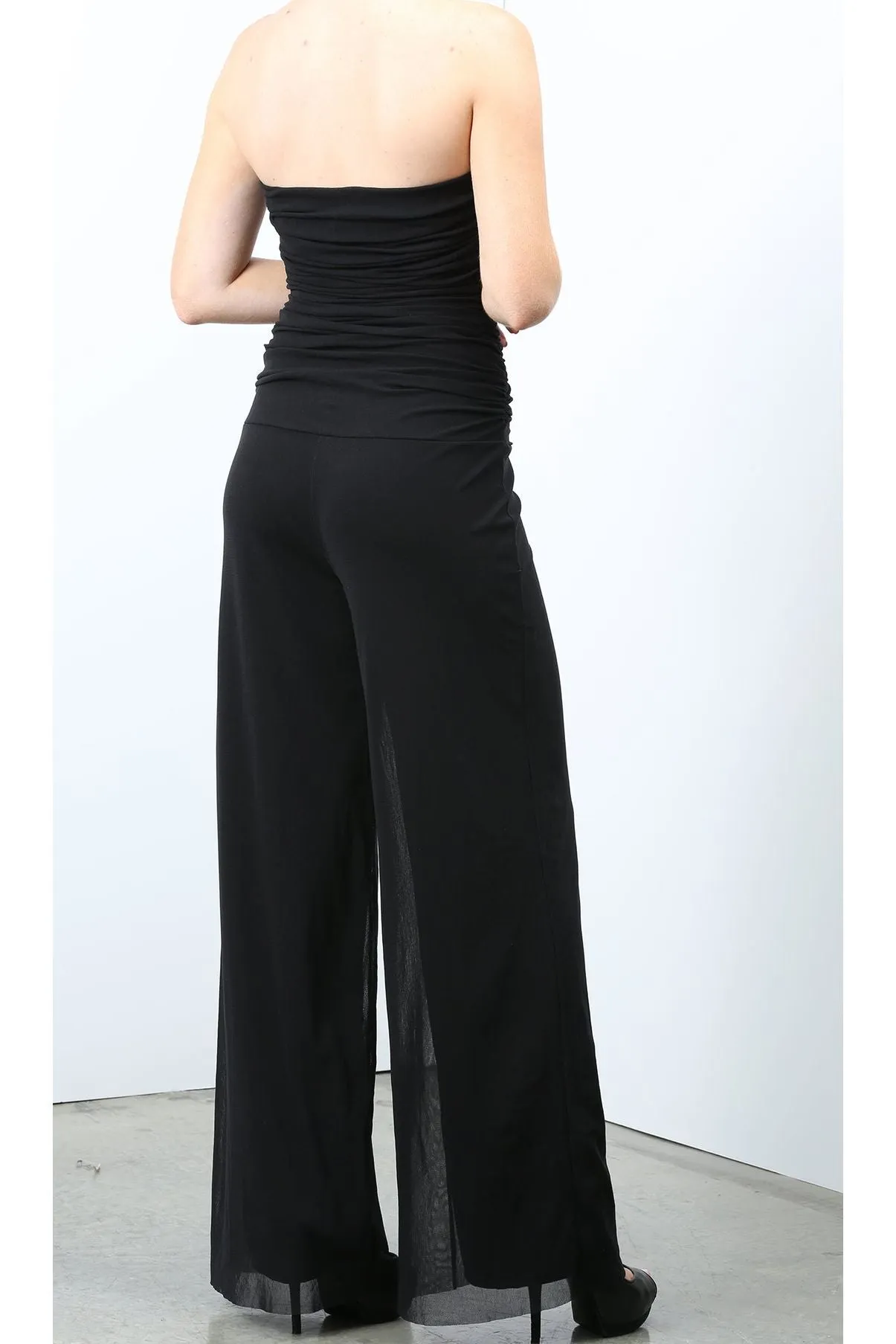 MAXIMA Strapless Ruched Bodice Jumpsuit Black