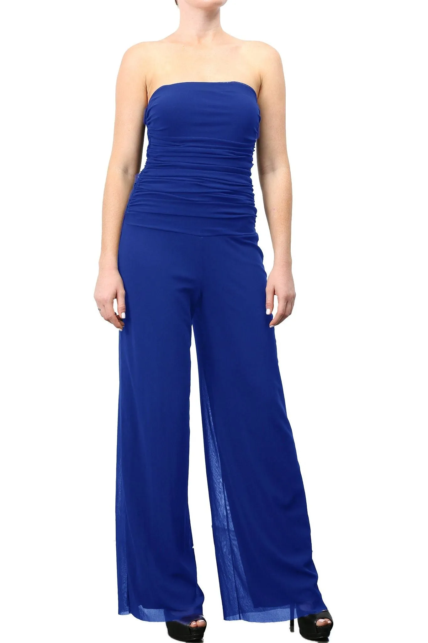 MAXIMA Strapless Ruched Bodice Jumpsuit Royal Blue