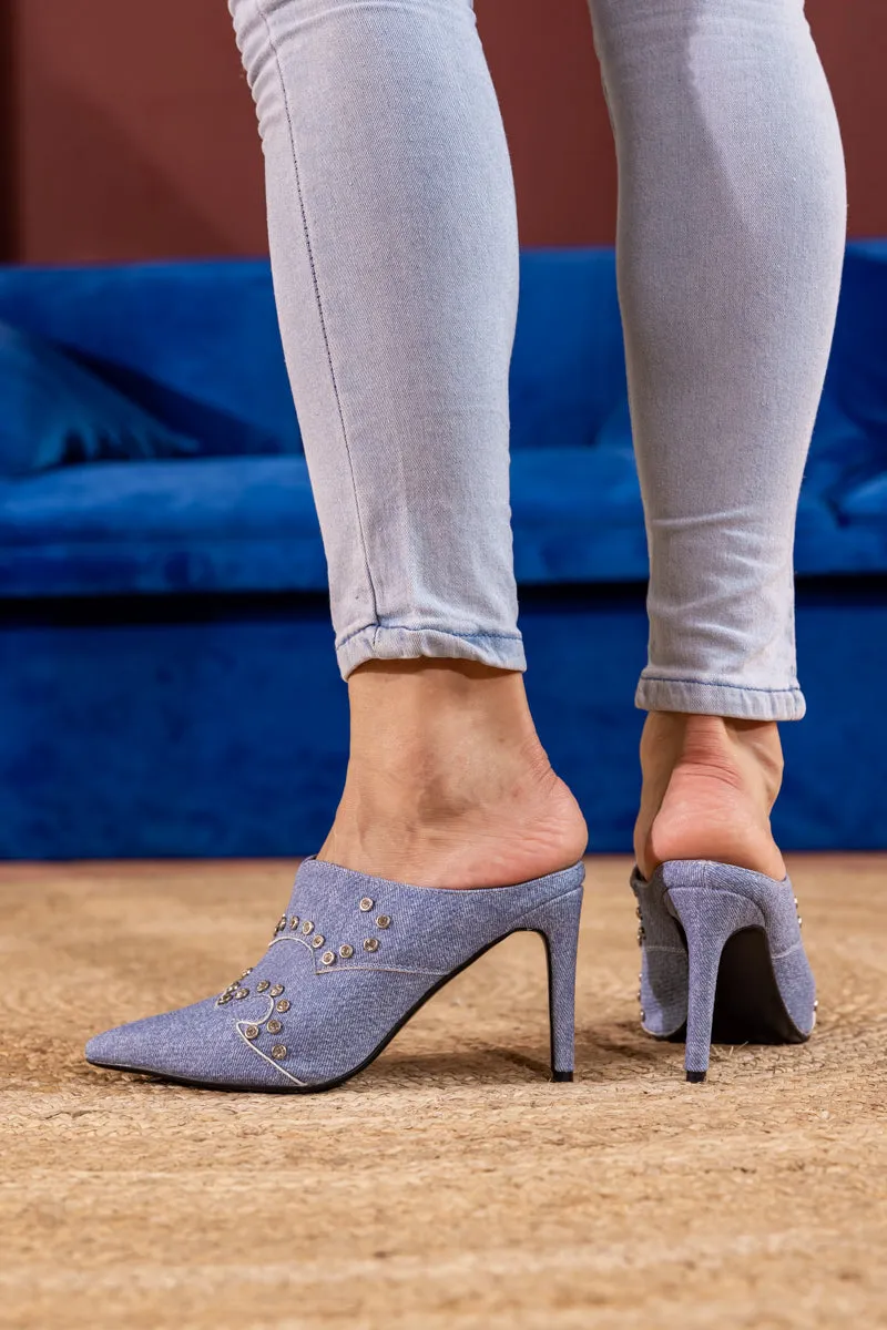 Maxina Studded Denim Stilettos - Denim Blue