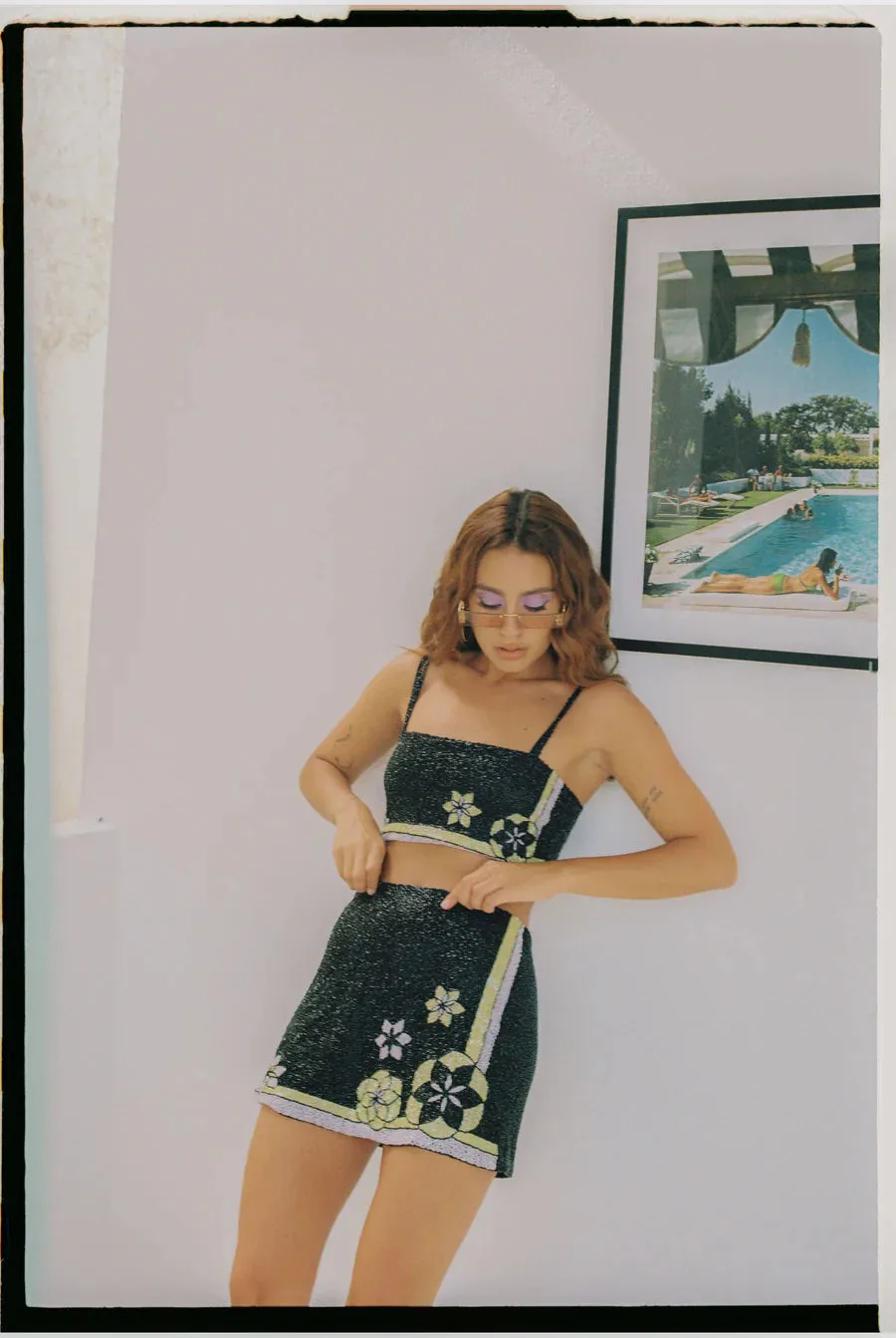 Mei Hand Embroidered Summer Co-ord Skirt Black