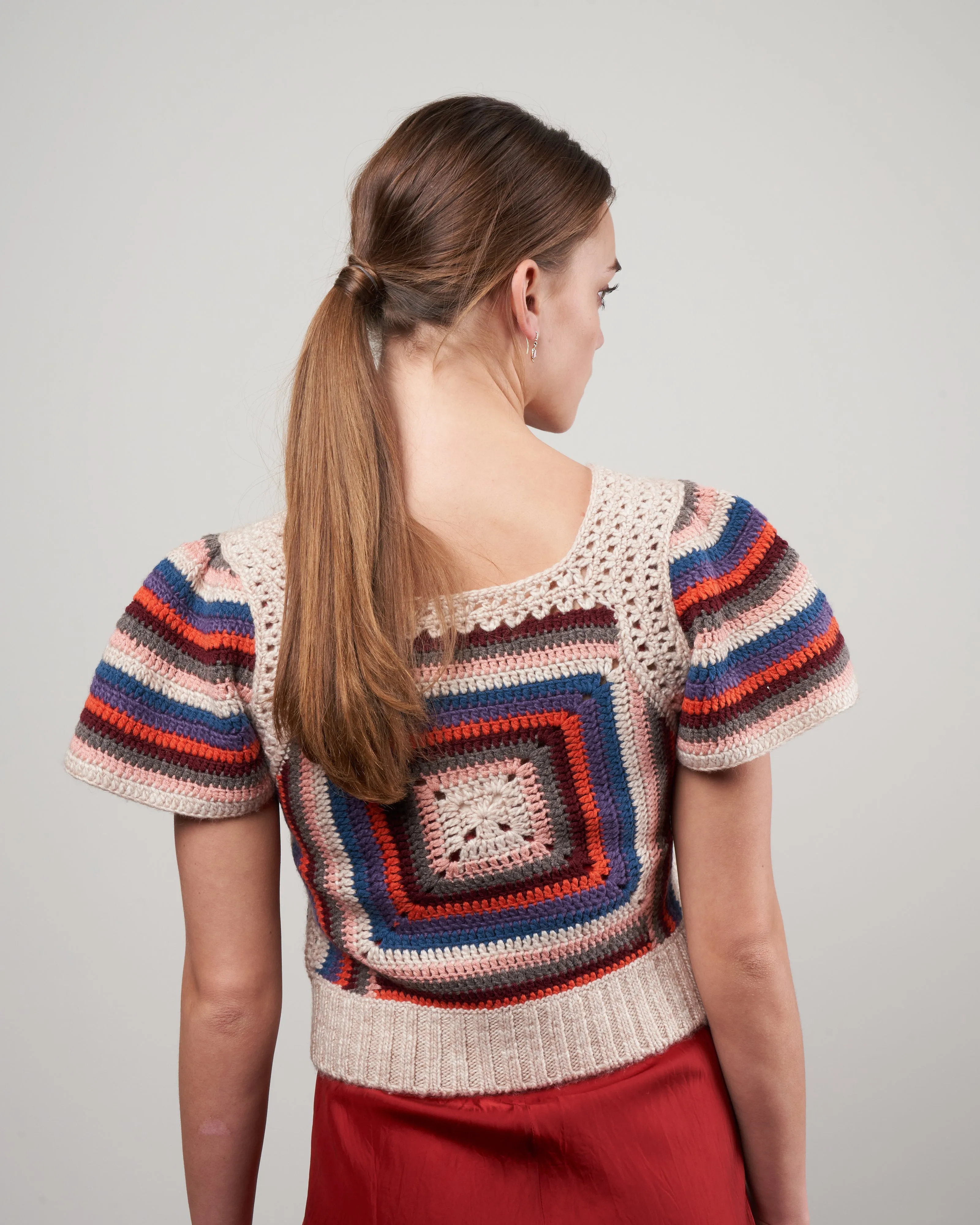mena crochet flutter sleeve knit tank - multi