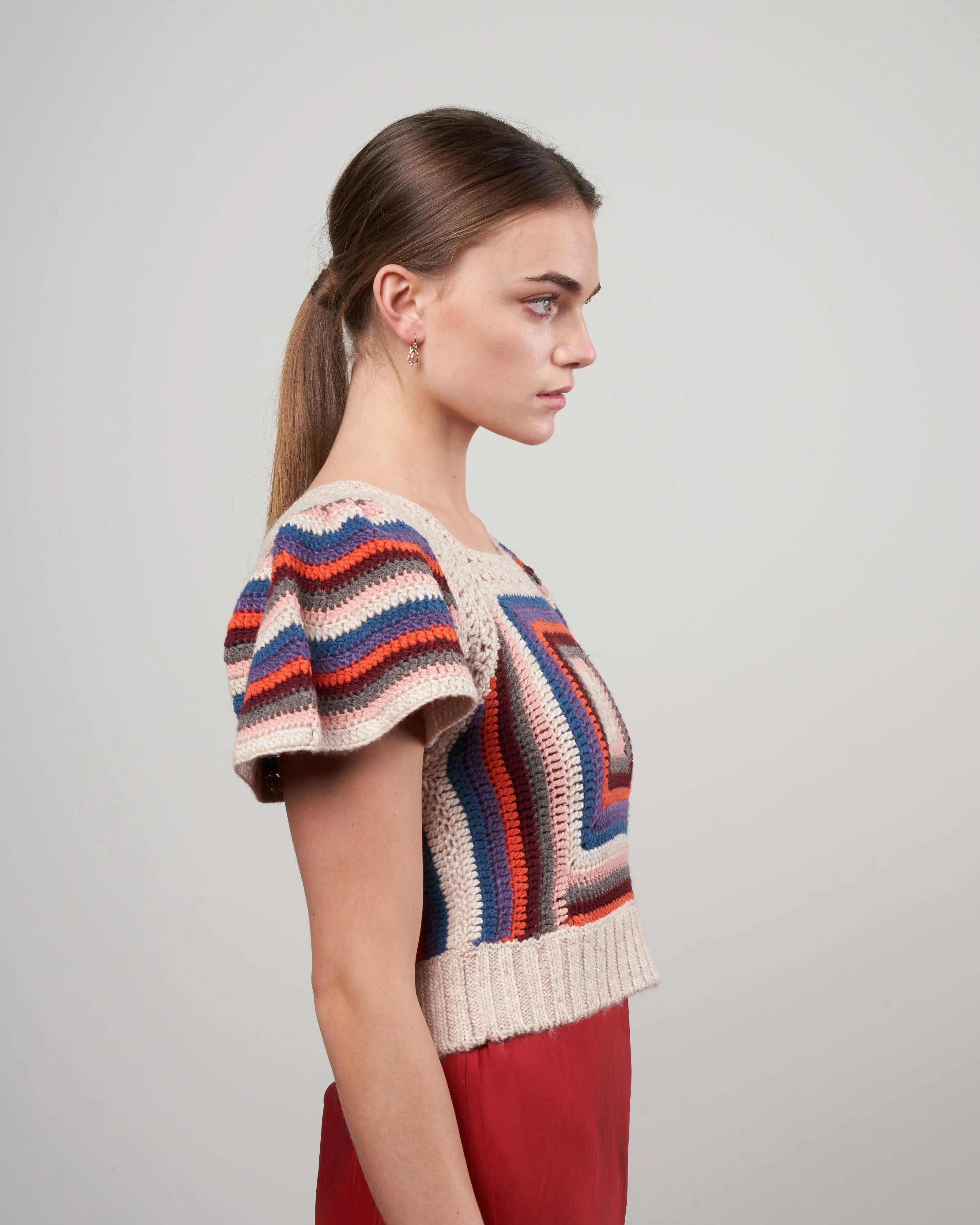 mena crochet flutter sleeve knit tank - multi