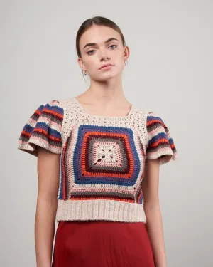mena crochet flutter sleeve knit tank - multi