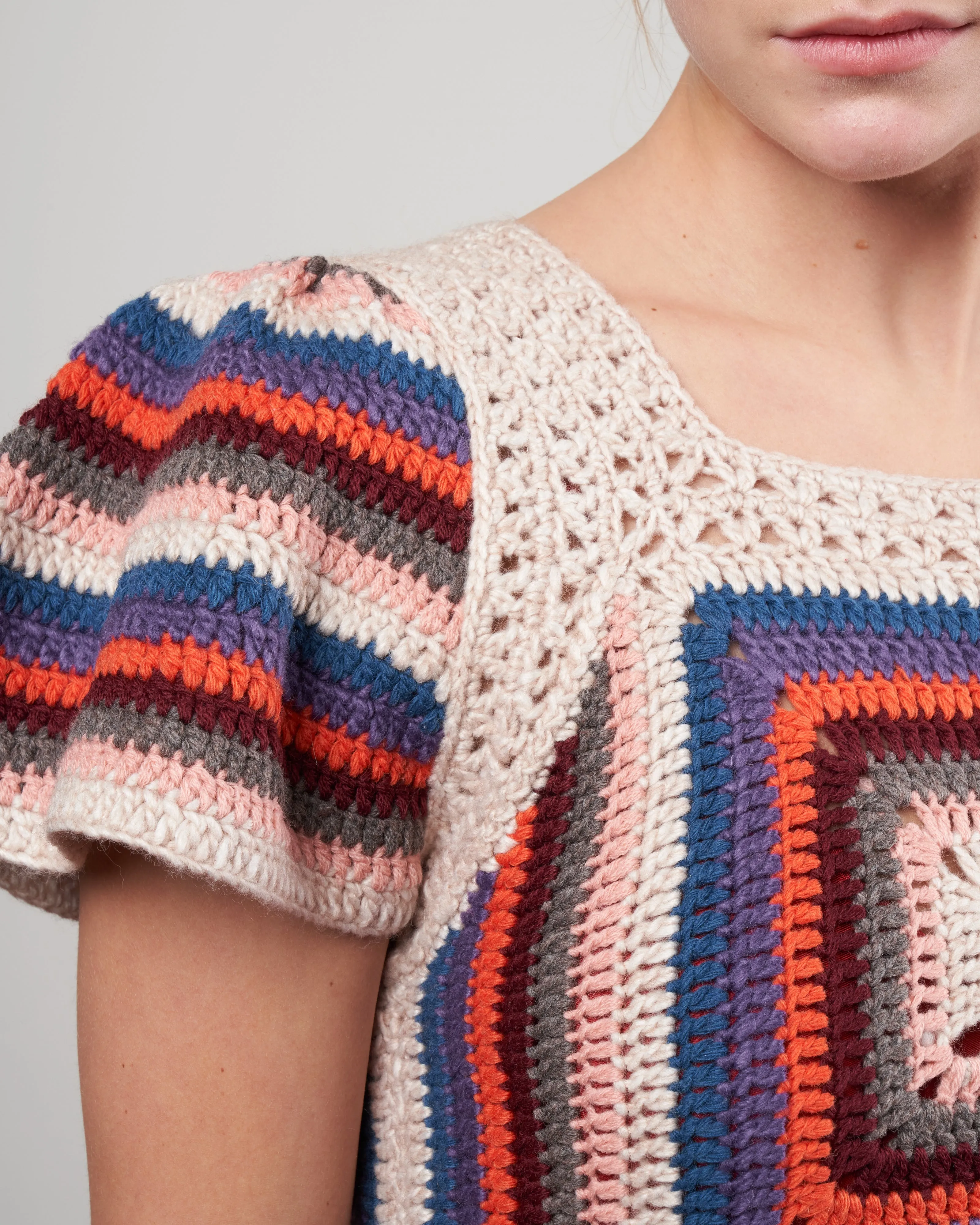 mena crochet flutter sleeve knit tank - multi