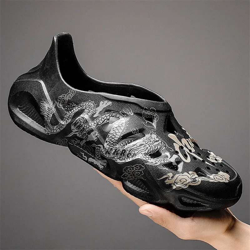 Men's Loong & Chinese Characters Hollow Out Beach Sandals
