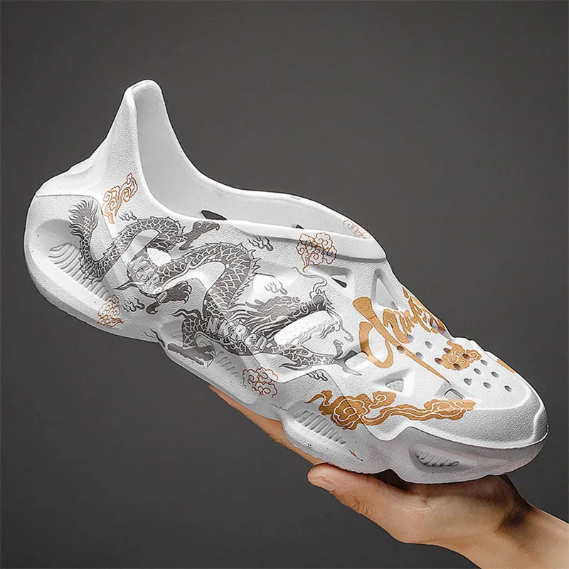 Men's Loong & Chinese Characters Hollow Out Beach Sandals
