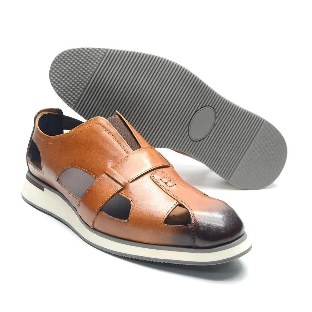 Mens Sandals Genuine Cow Leather Slip-On Hollow Out Casual Dress Shoes