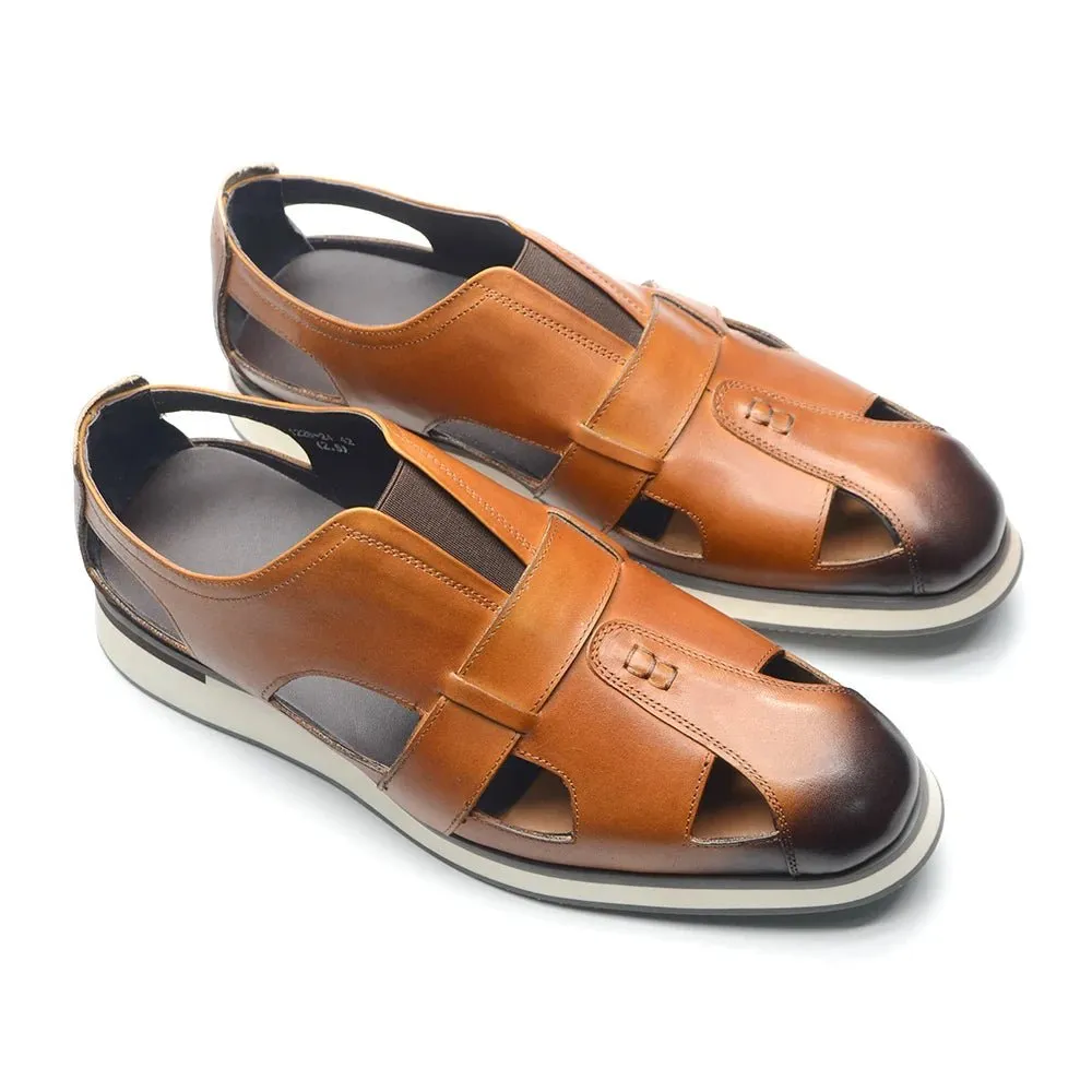 Mens Sandals Genuine Cow Leather Slip-On Hollow Out Casual Dress Shoes