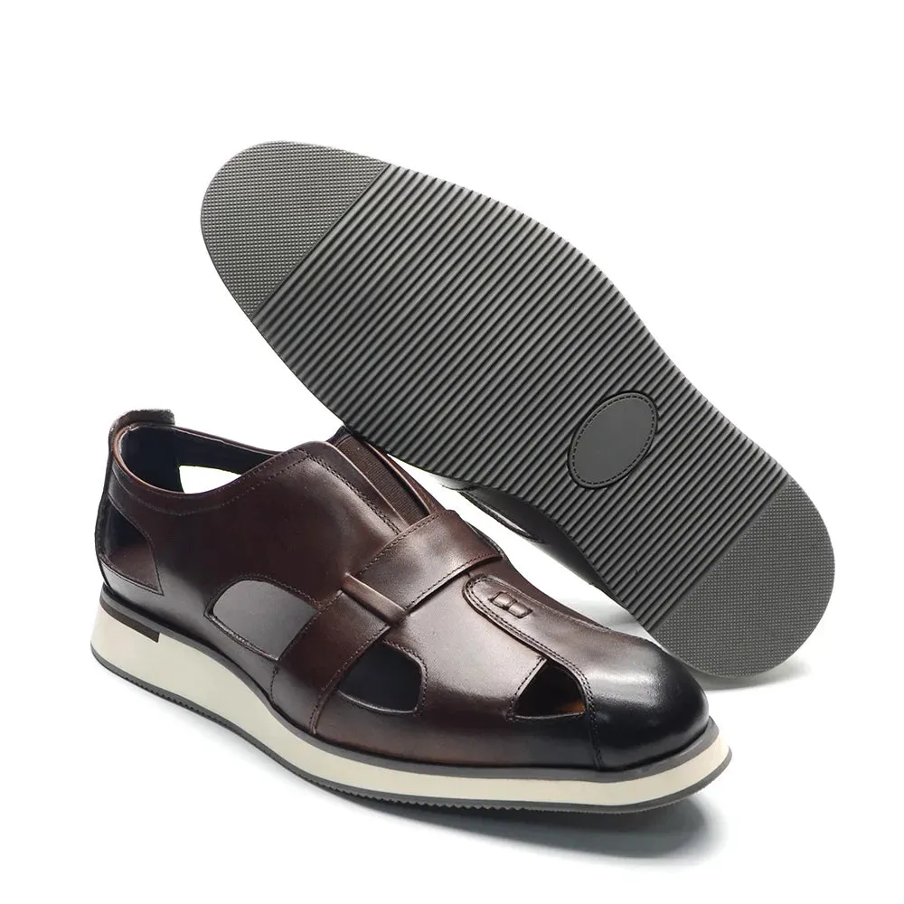 Mens Sandals Genuine Cow Leather Slip-On Hollow Out Casual Dress Shoes