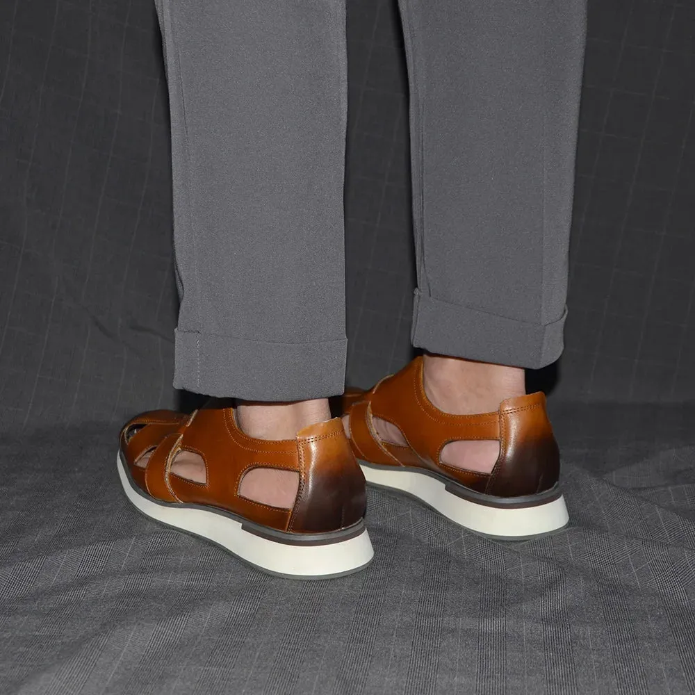 Mens Sandals Genuine Cow Leather Slip-On Hollow Out Casual Dress Shoes